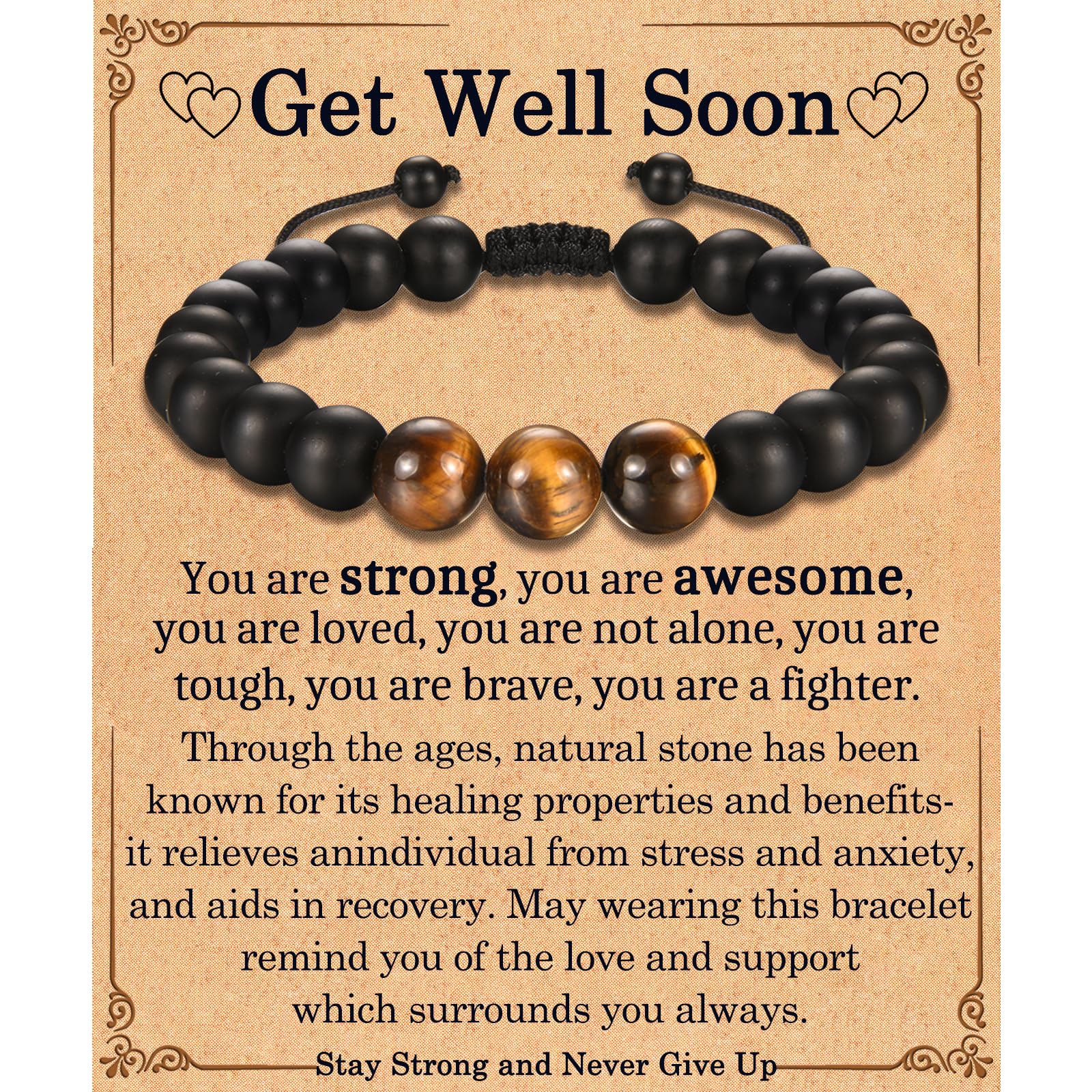 Inspirational Natural Stone Healing Bracelet: Get Well Soon Gift for Men's Surgery Recovery
