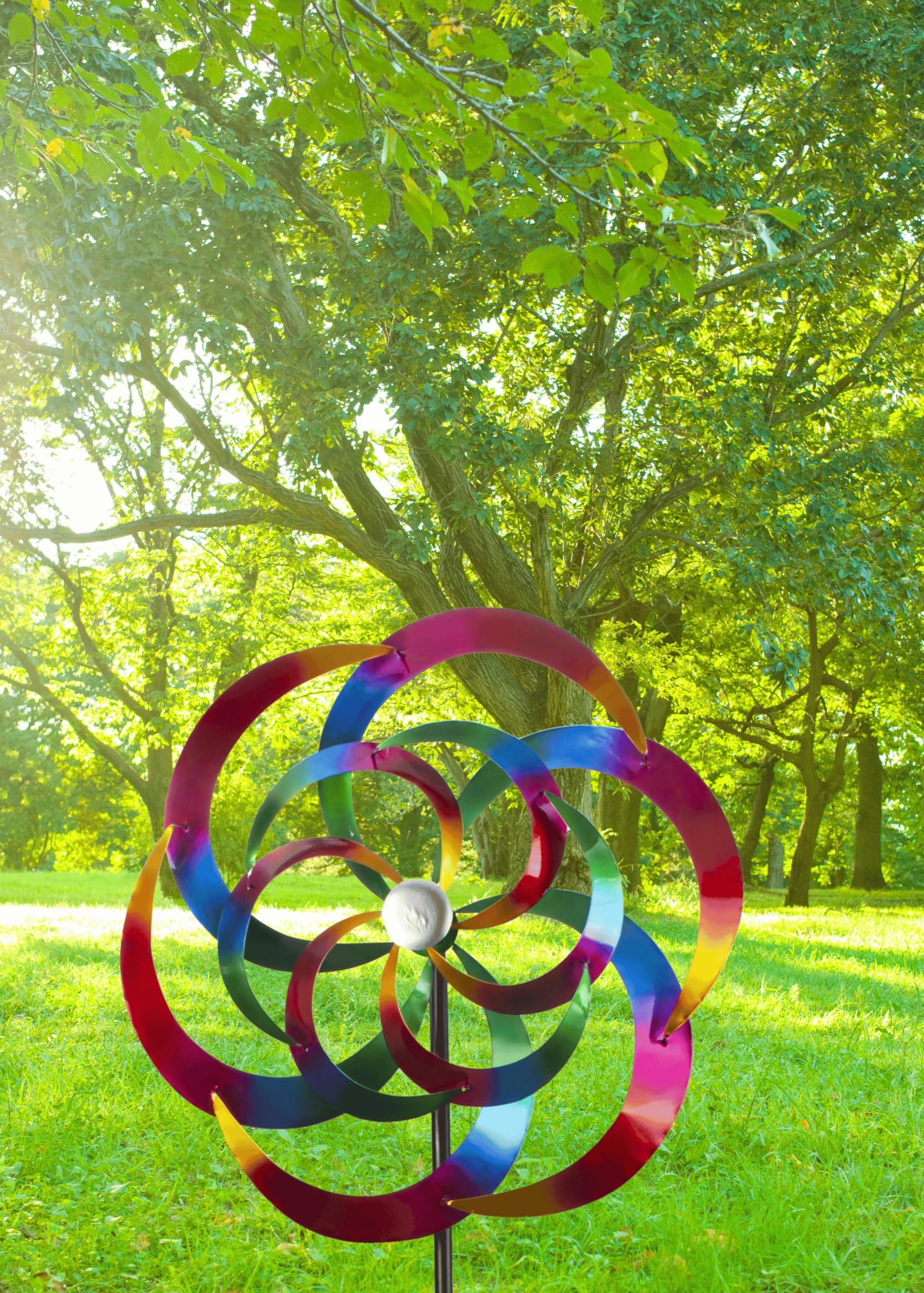 Molinillo de viento multicolor de metal como enchufe para jardín, altura 183 cm, 60 cm