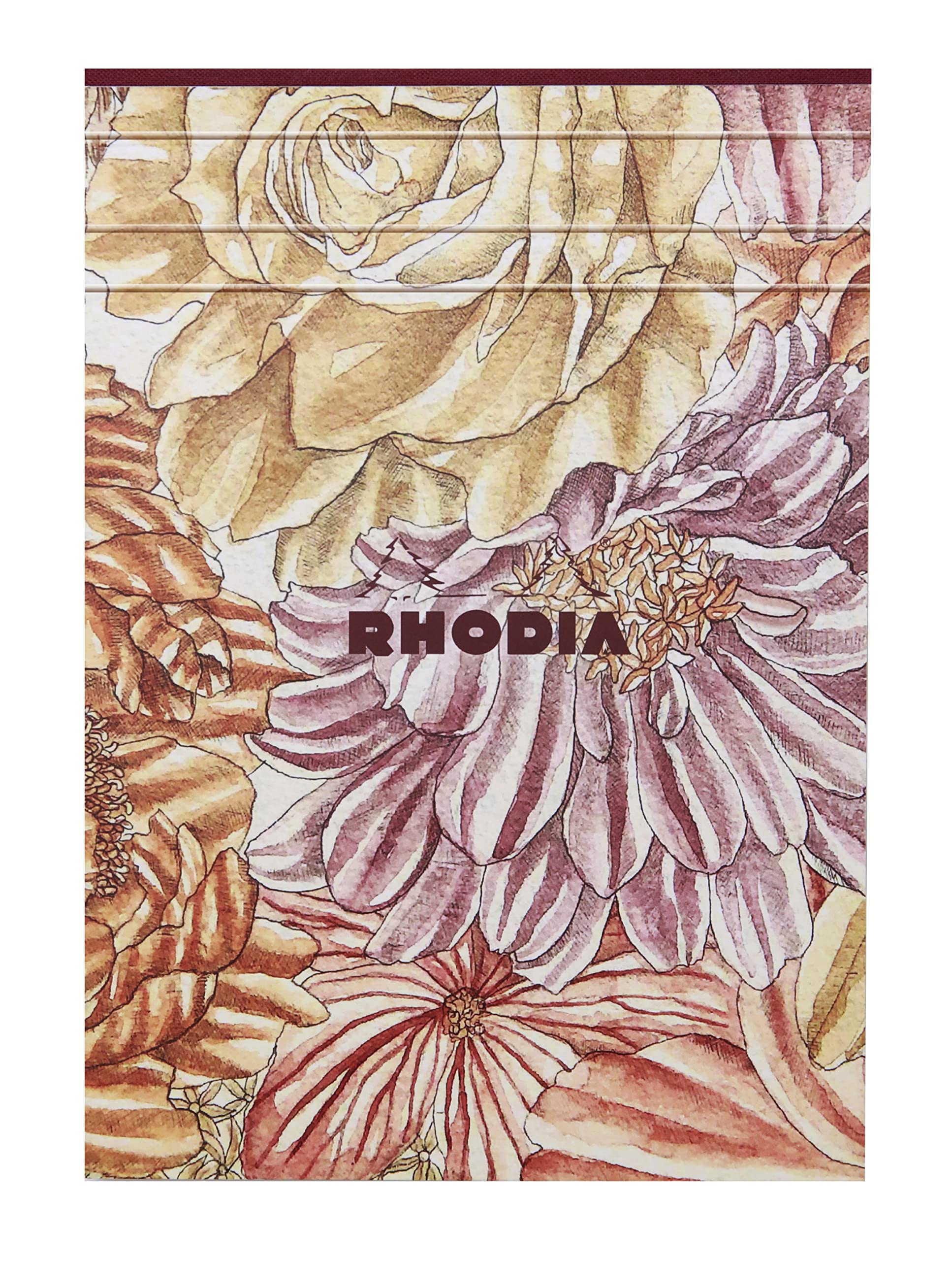 RHODIA 120031C, Floral bouquet Canvas Pad, A5 14.8x21cm, Ruled, 70 f, 90gsm paper, Soft laminated cover, Amaranth inside