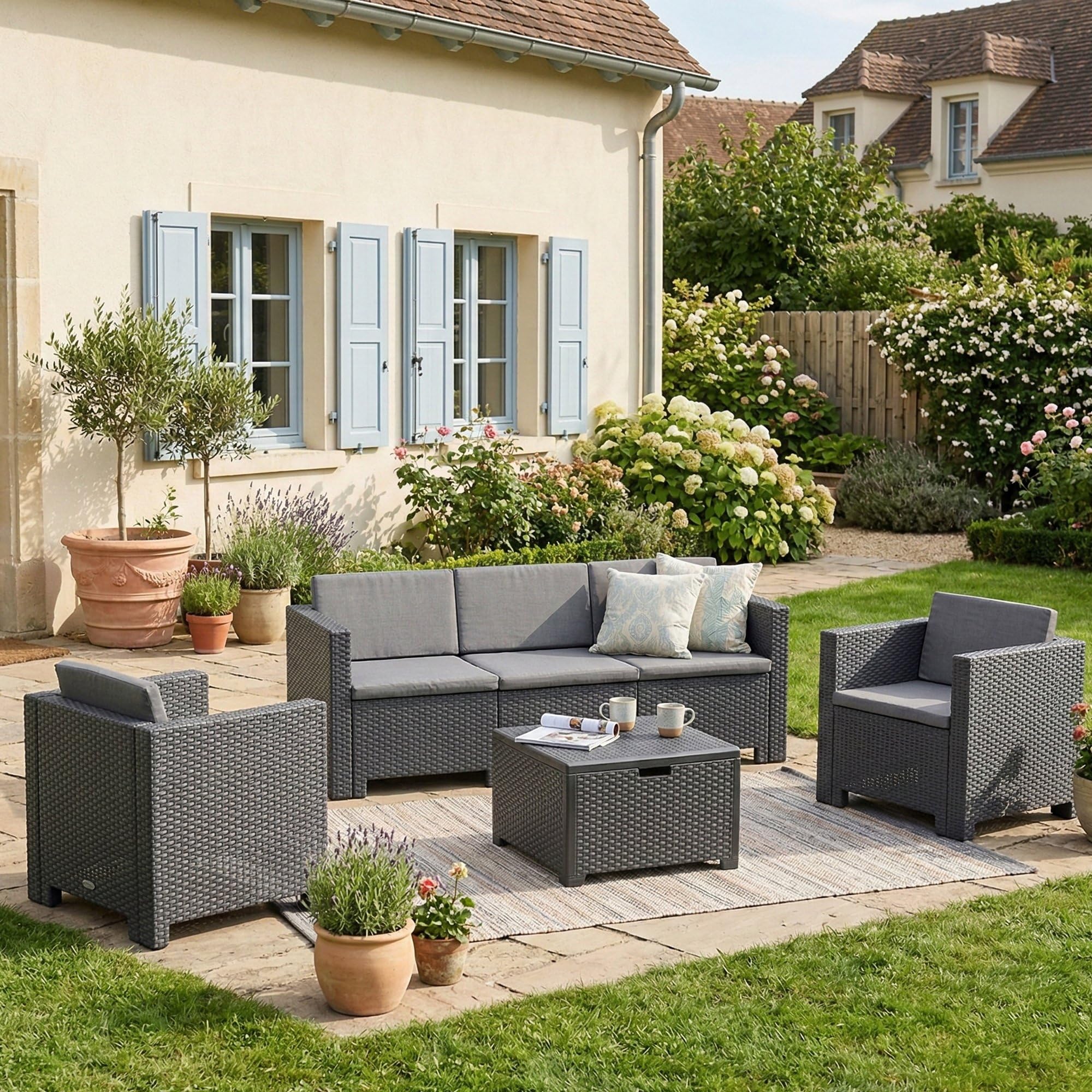 Dmora - Set salotto da esterno Cerere, Salottino outdoor, Set da balcone o giardino, Composizione soggiorno per esterni, Made in Italy, Antracite