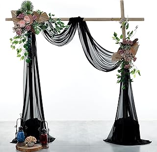 MDS Pack of 2 Panels (30" Width Width x 20Ft Long Long) Wedding Arch Draping Fabric Sheer Chiffon Fabric Drapery for Wedding Ceremony Reception Swag and Backdrop Decorations - Black