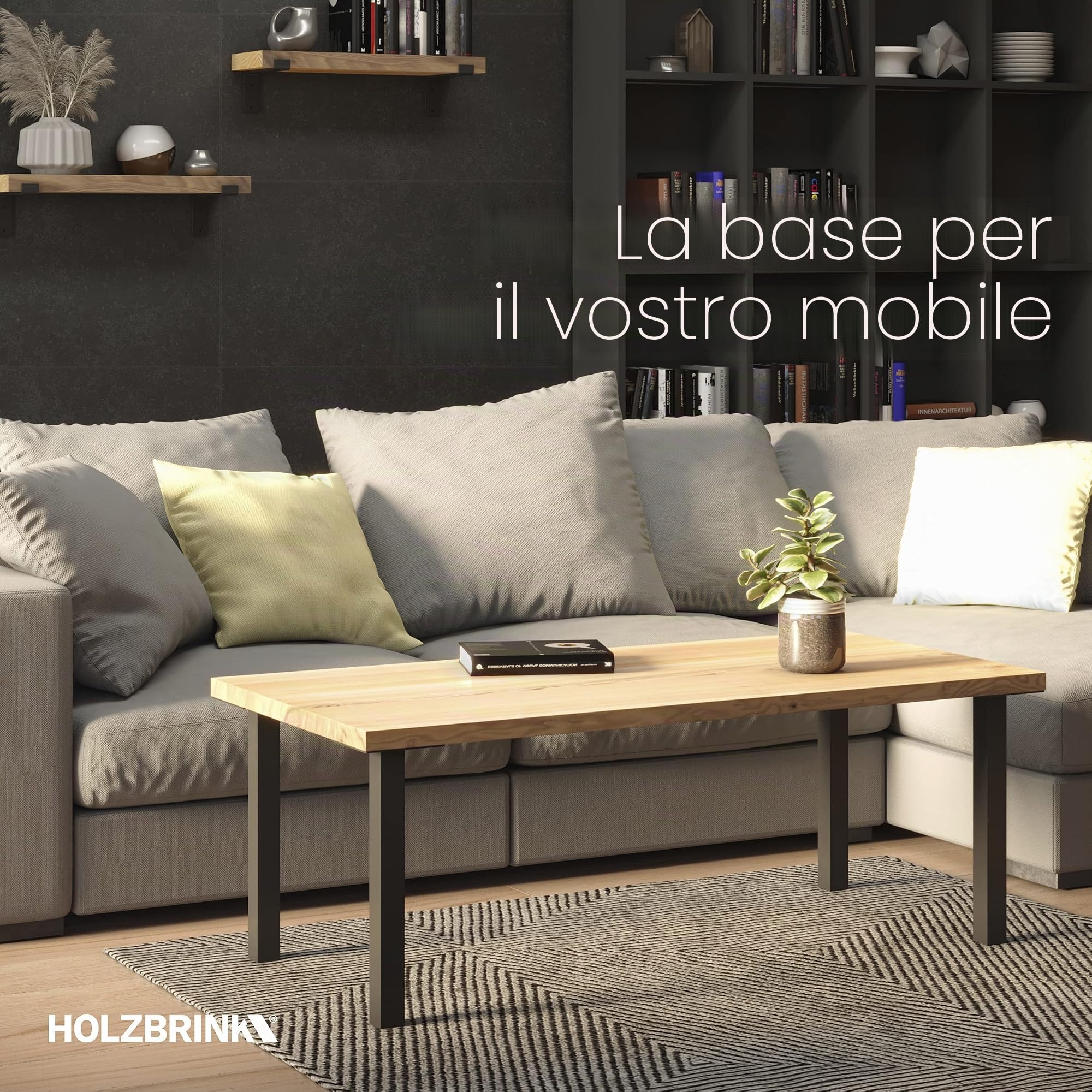 HOLZBRINK Una Gamba da tavolo quadrata con profilo 40x40 mm, Altezza: 90 cm, Nero Intenso, 4 pz., HLT-14A-F-90-9005