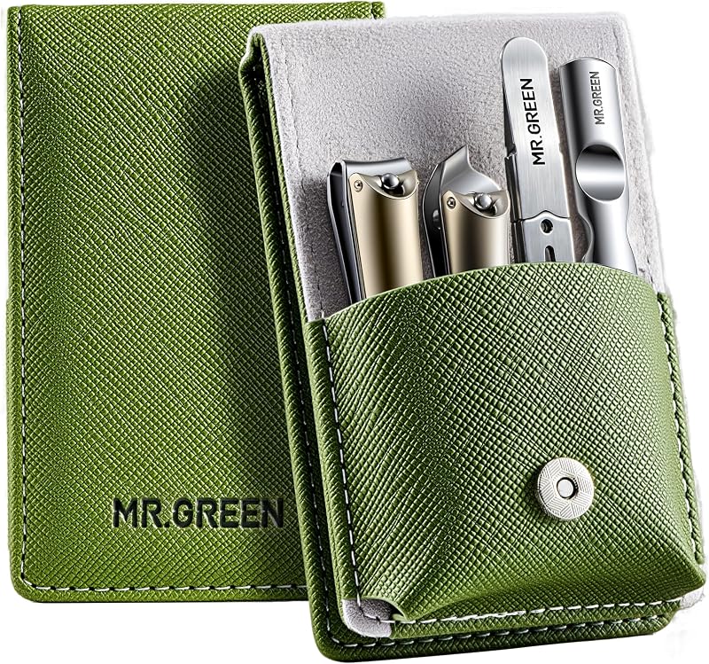 4Pcs Nail Clipper Set, German Stainless Steel Nail Clippers with Nail File and Tweezers, Professional Nail Cutter Portable Nail Care Kit with Leather Case for Men & Women