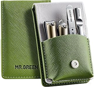 4Pcs Nail Clipper Set, German Stainless Steel Nail Clippers with Nail File and Tweezers, Professional Nail Cutter Portable Nail Care Kit with Leather Case for Men & Women