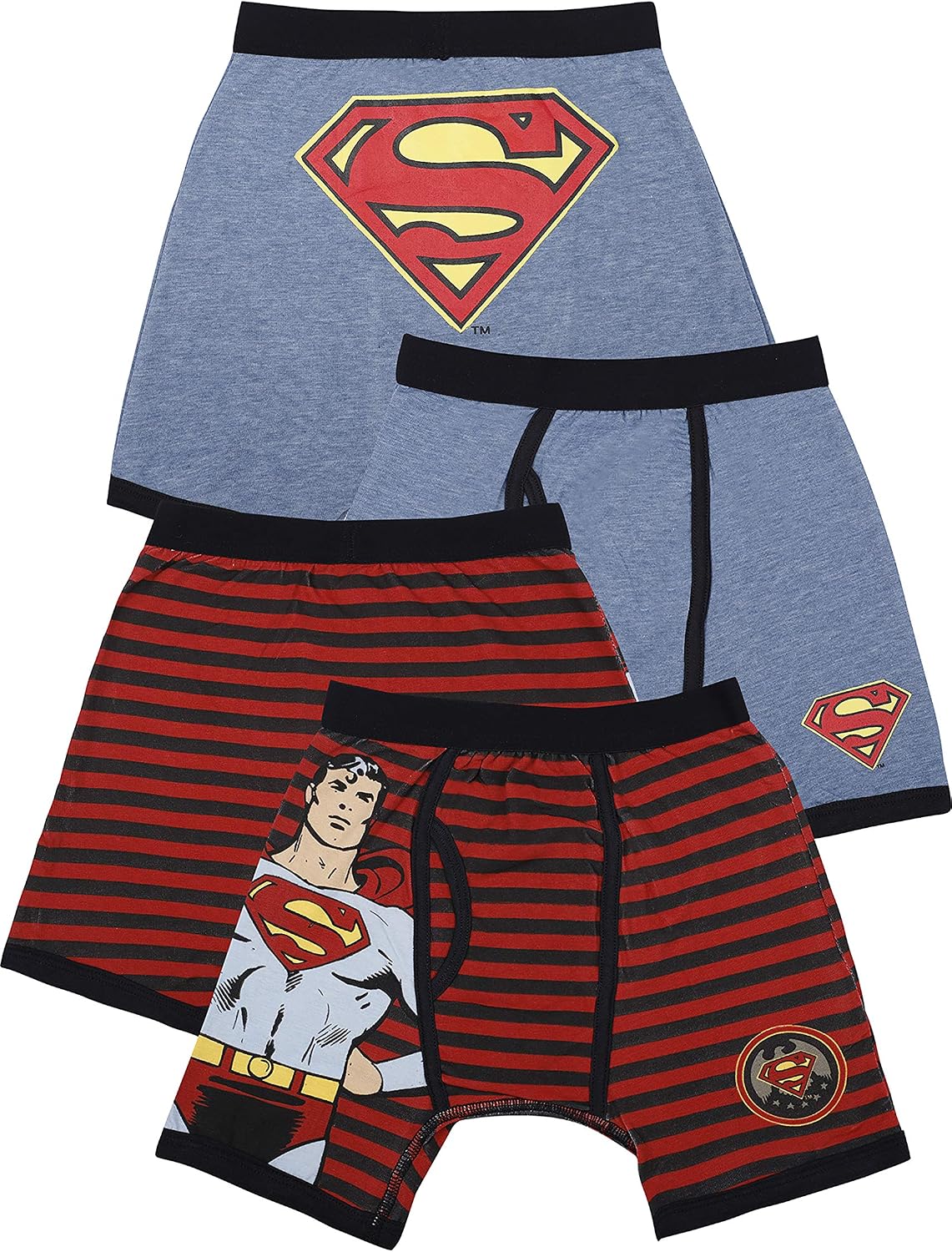 DC Comics Boys' Little Batman 2 Pack Vintage Superman Boxer Brief Underwear Multicolored