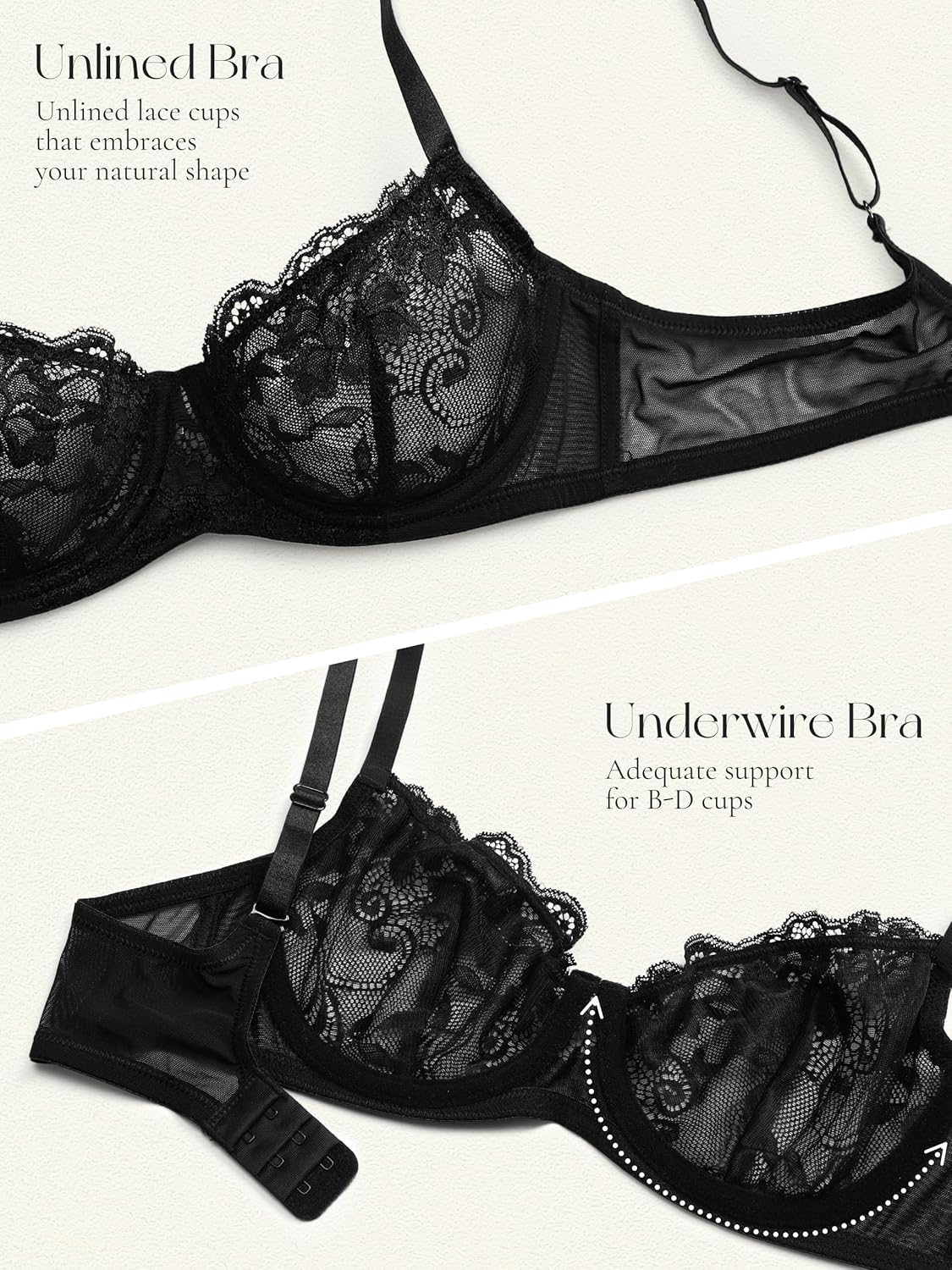 Sexy Lace Bra Underwire Unlined Demi Bras See Through Sheer Mesh Balconette Bralette - Image 5