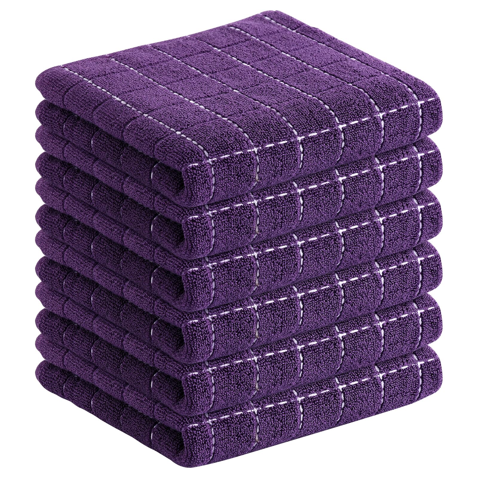 Homaxy 100% Cotton Terry Kitchen Towels, 6 Pack, Purple | Ultra Soft and Absorbent Dish Towels for Kitchen, Suitable for Drying and Washing Dishes