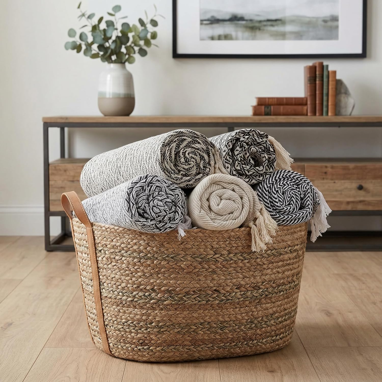 Americanflat 50x60 Throw Blanket - Soft and Breathable Cotton Throw Blanket for Couch, Bed, Chair - Decorative Blankets Perfect for Home, Office, or Outdoor Use - Black, Cream and Beige Plaid Design