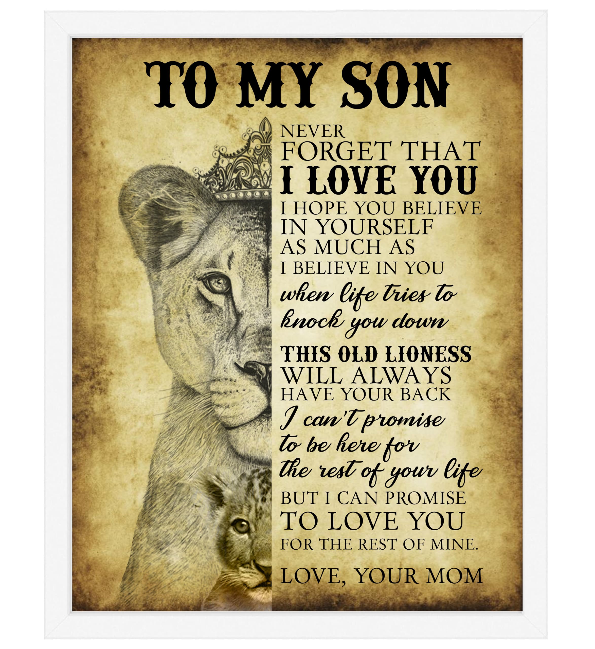 To My Son Never Forget That I Love You - Motivational Wall Art Print - Wall Art Poster Print with Lioness Image for Boy’s Room, Family and Office Decor (Unframed, 11 x 14 inches)