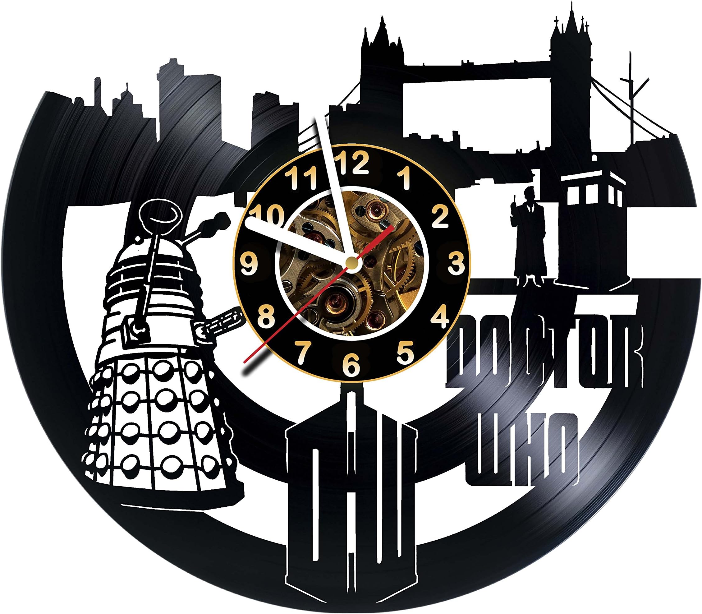 Vinyl Record Clock - Wall Clock for Living Room Decor - Tardis Clock Wall Decor - Living Room Wall Decor - Adults, Friends, Men, Women – Sci Fi TV Show Unique Modern Wall Art Design
