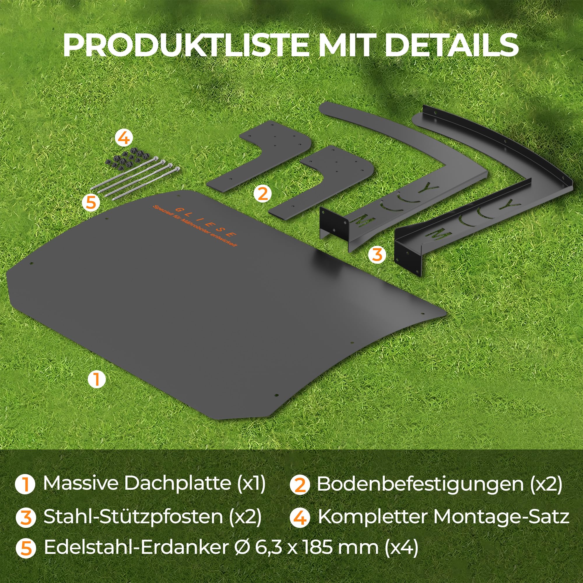 GLIESE Garage pour robot tondeuse - 70 x 55 x 41 cm - Toit en acier massif S235JR avec revêtement KTL - Protection contre la grêle et la rouille - Abri universel et abri pour robot tondeuse à gazon