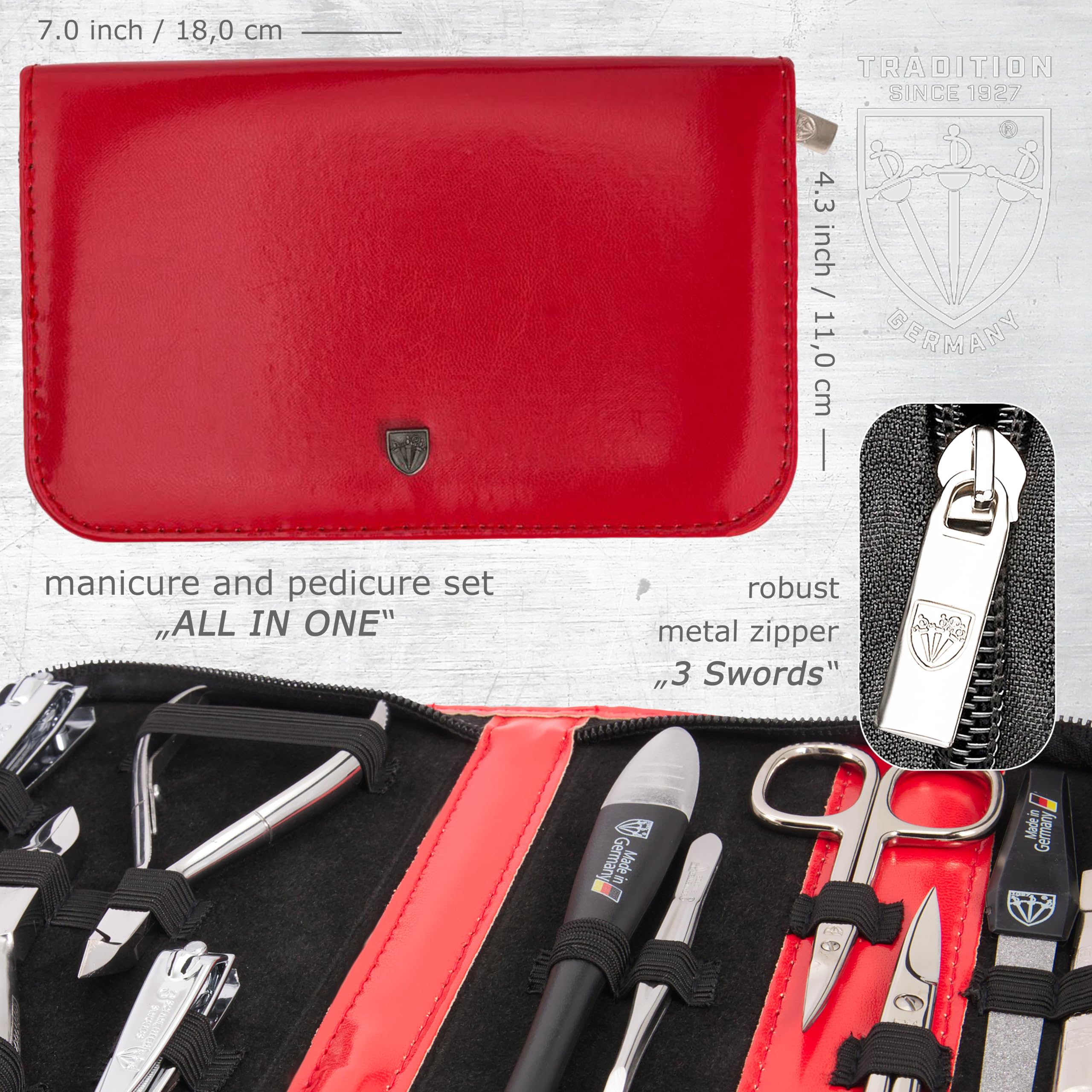 3 spade Germany Marchio di qualità 10 pezzi manicure pedicure Grooming kit set per forbici professionali finger & toe nail Care Clipper Fashion di cuoio in confezione regalo made by 3 spade (Kufnm)