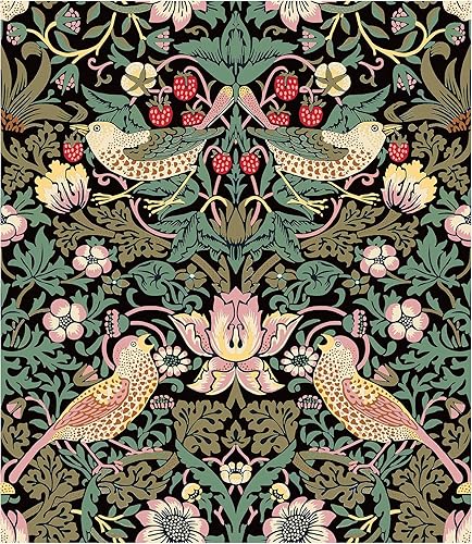 HAOKHOME 94029-3 Papel tapiz floral vintage para despegar y pegar, ladrón de fresas, botánico, negro, olivarosa, murales de pared para el hogar,