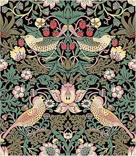 HAOKHOME 94029-3 Vintage Floral Peel and Stick Wallpaper Strawberry Thief Botanical Black/Olive/Pink Wall Murals Home Kitchen Bedroom Decor by William Morris 17.7in x 9.8ft