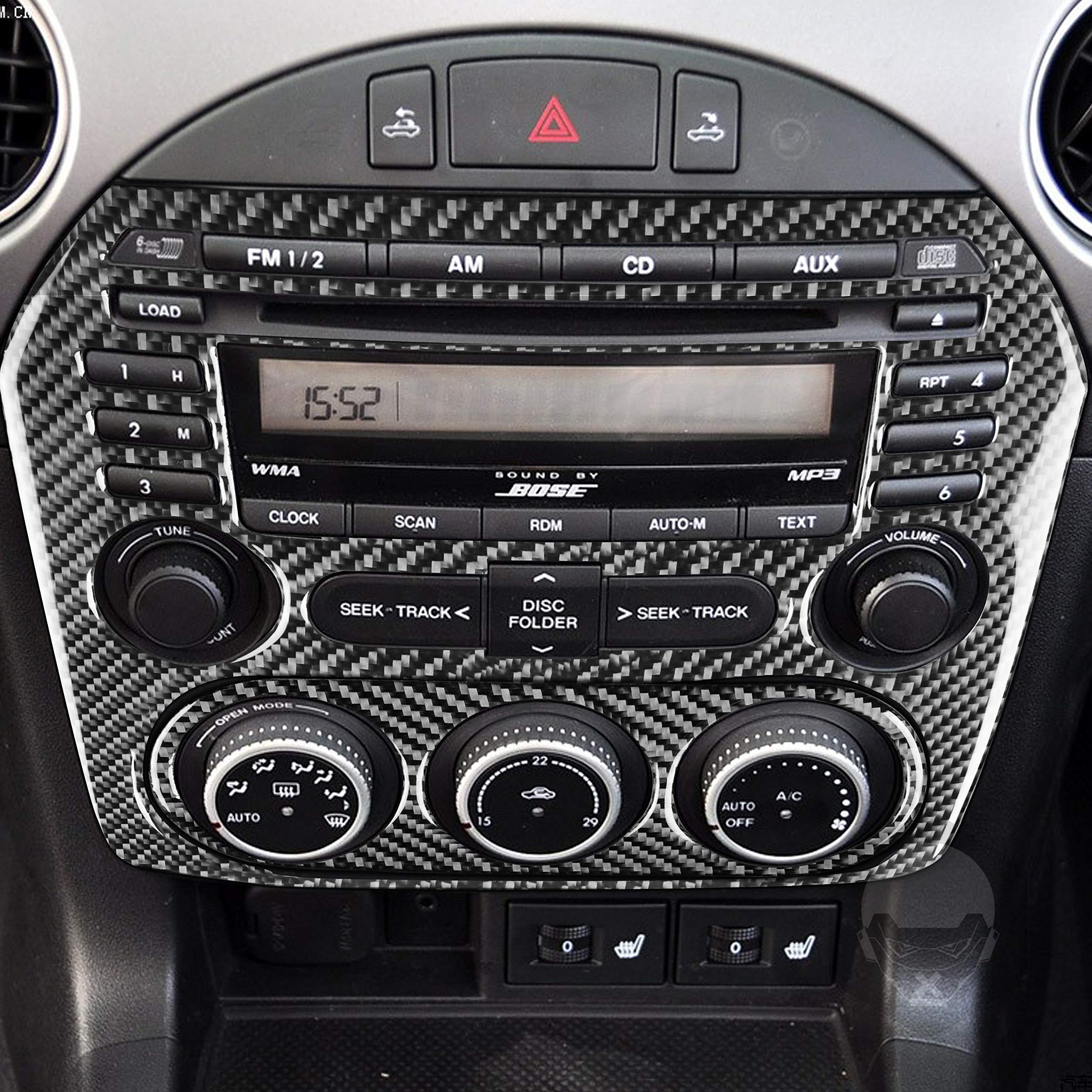 Carbon Fiber Central Control CD Multi-Function Button Air Conditioning Frame Trim for Mazda MX5 Miata 2009-2015
