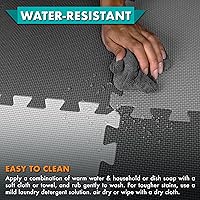 Vista 5 de ProSource Alfombra de espuma para rompecabezas para niños y bebés con colores sólidos, 36 o 16 azulejos encajables con bordes, Negro/Gris/Blanco