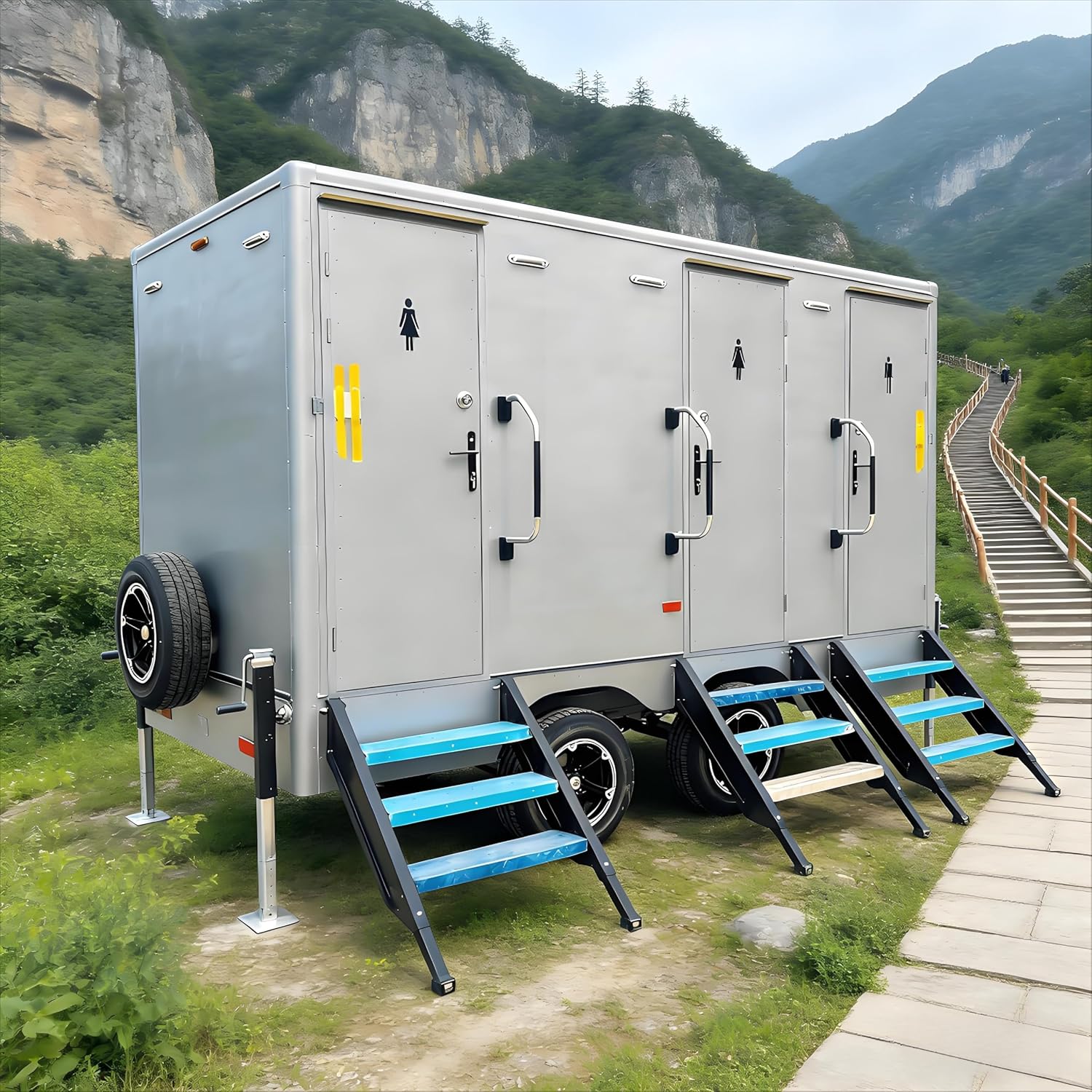 Portable Toilet Portable Restroom for Commercial Rental, Multi Stall Flushing Mobile Restroom Trailer with Sink, Towable Porta Potty for Construction Jobsite Events Wedding Emergency Use