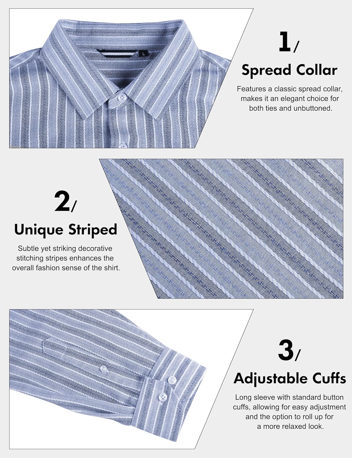 Lzzidou Men's Striped Button Down Shirt Cotton Blend Long Sleeve Collared Dress Shirts for Business Work Office Casual Date - Image 5