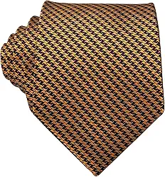 Gravata masculina xadrez formal para casamentos, negócios formais (8,5 cm/3,35 pol.), Amarelo escuro