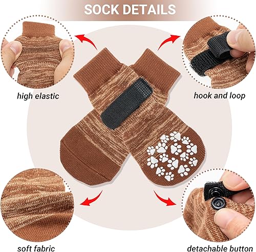 Miniatura 4 de ZEEMIAS Calcetines para perros con agarres, 3 pares de calcetines antideslizantes suaves y cálidos para perros pequeños, medianos y grandes, para