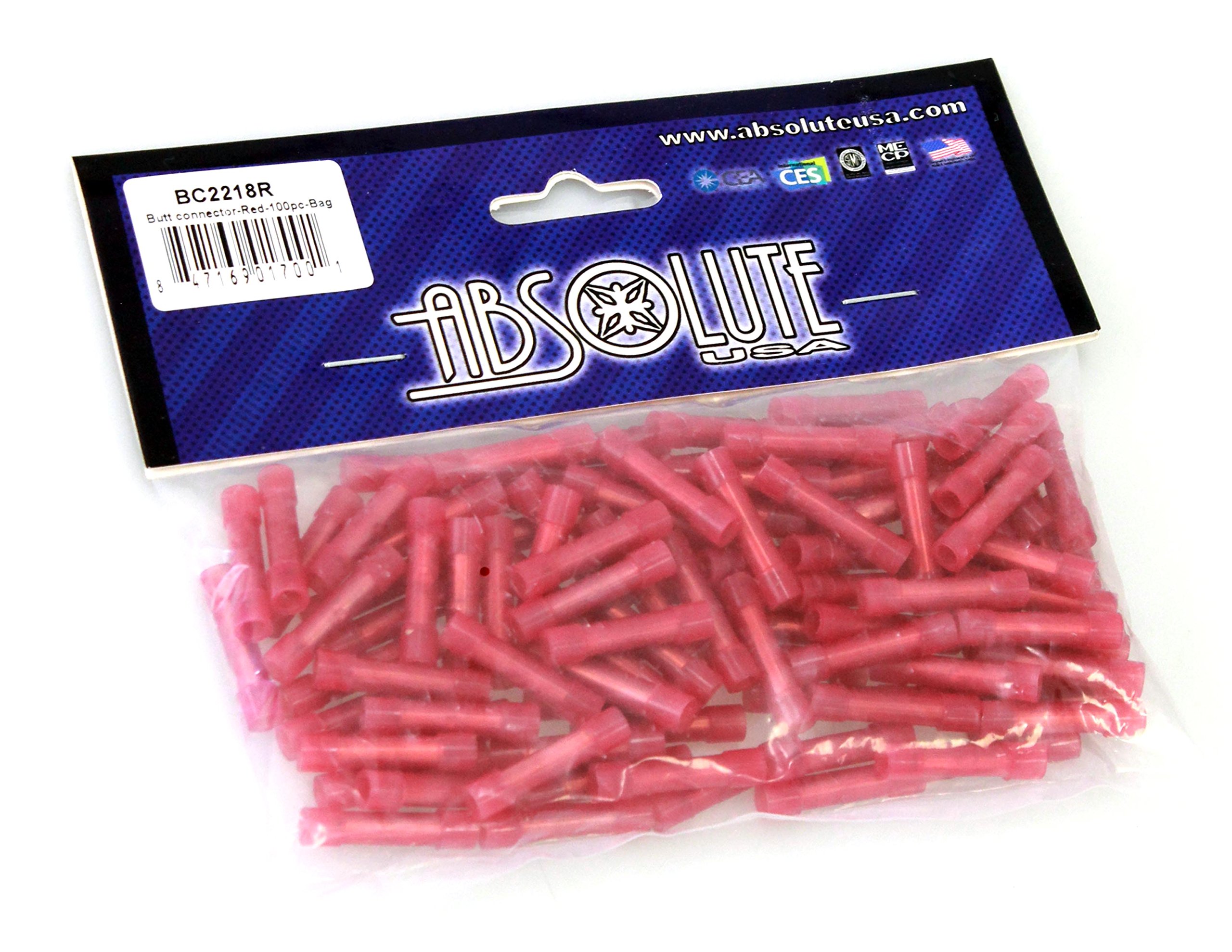 Absolute USA BC2218R 22/18 Gauge Insulated Nylon Butt Connectors (Red)