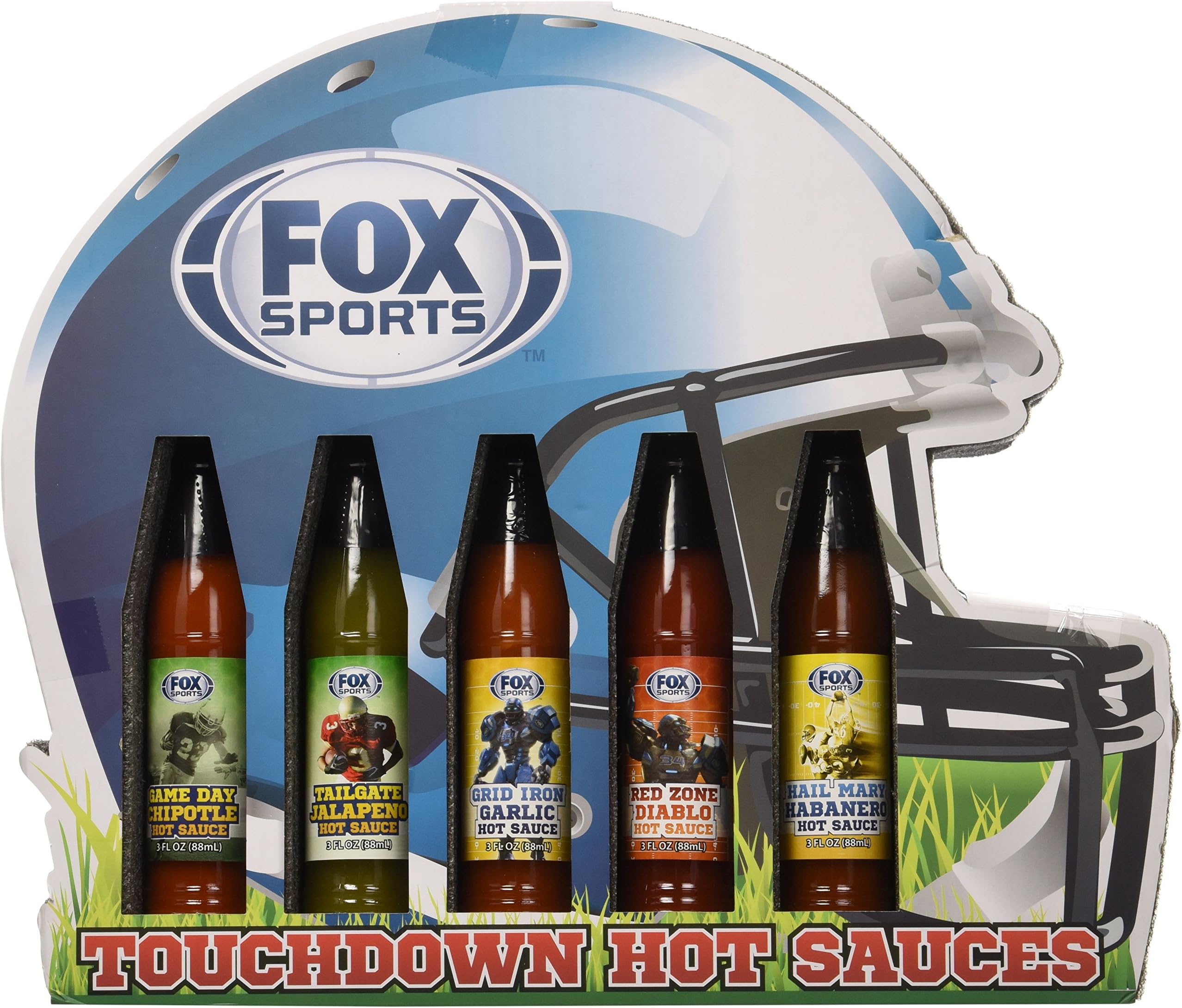 Fox Sports Touchdown Hot Sauces Gift Package - Chipotle, Jalapeno, Garlic, Diablo, Habanero