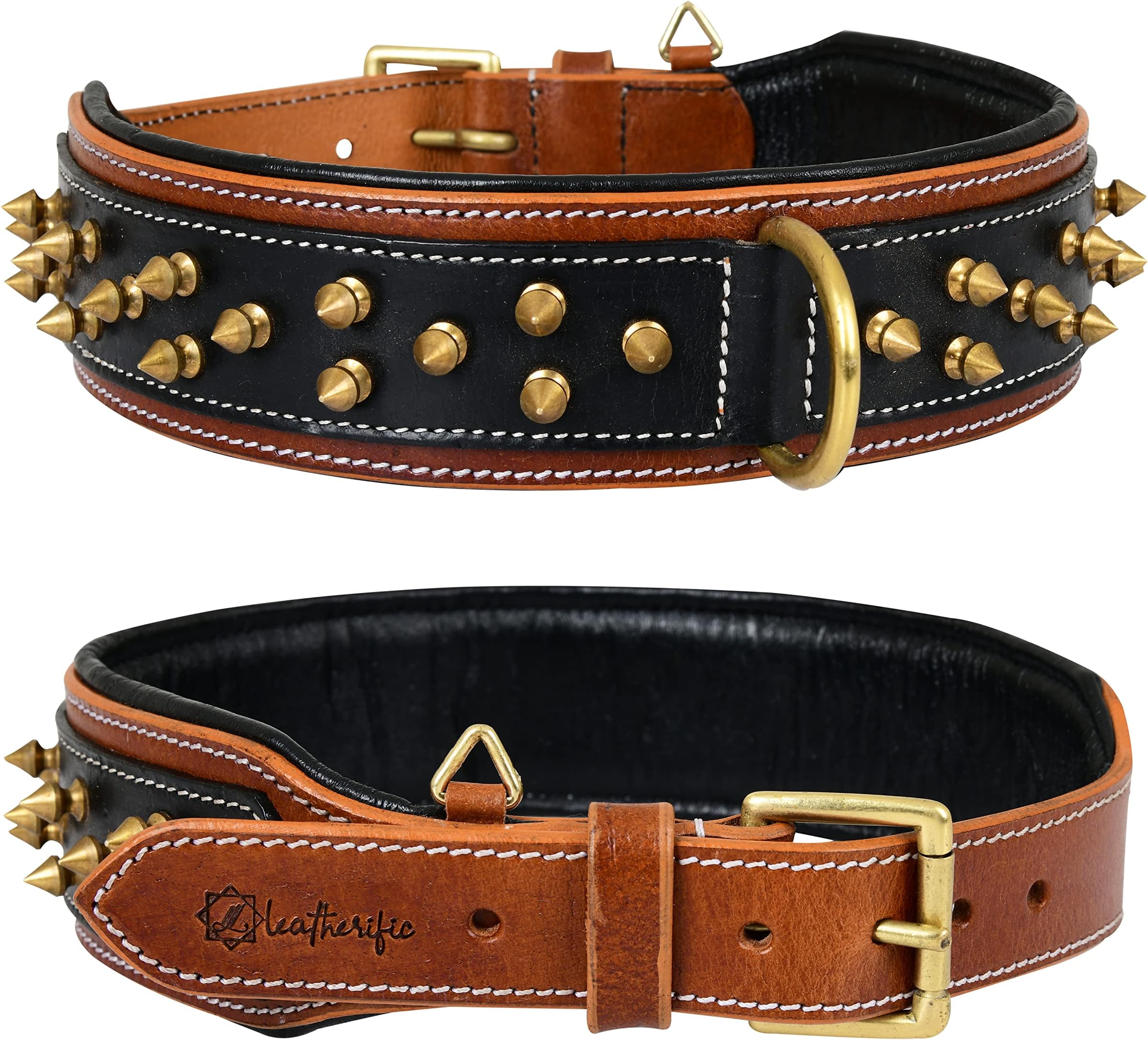 PET ARTIST 2" Wide Luxury Genuine Leather Spiked Studded