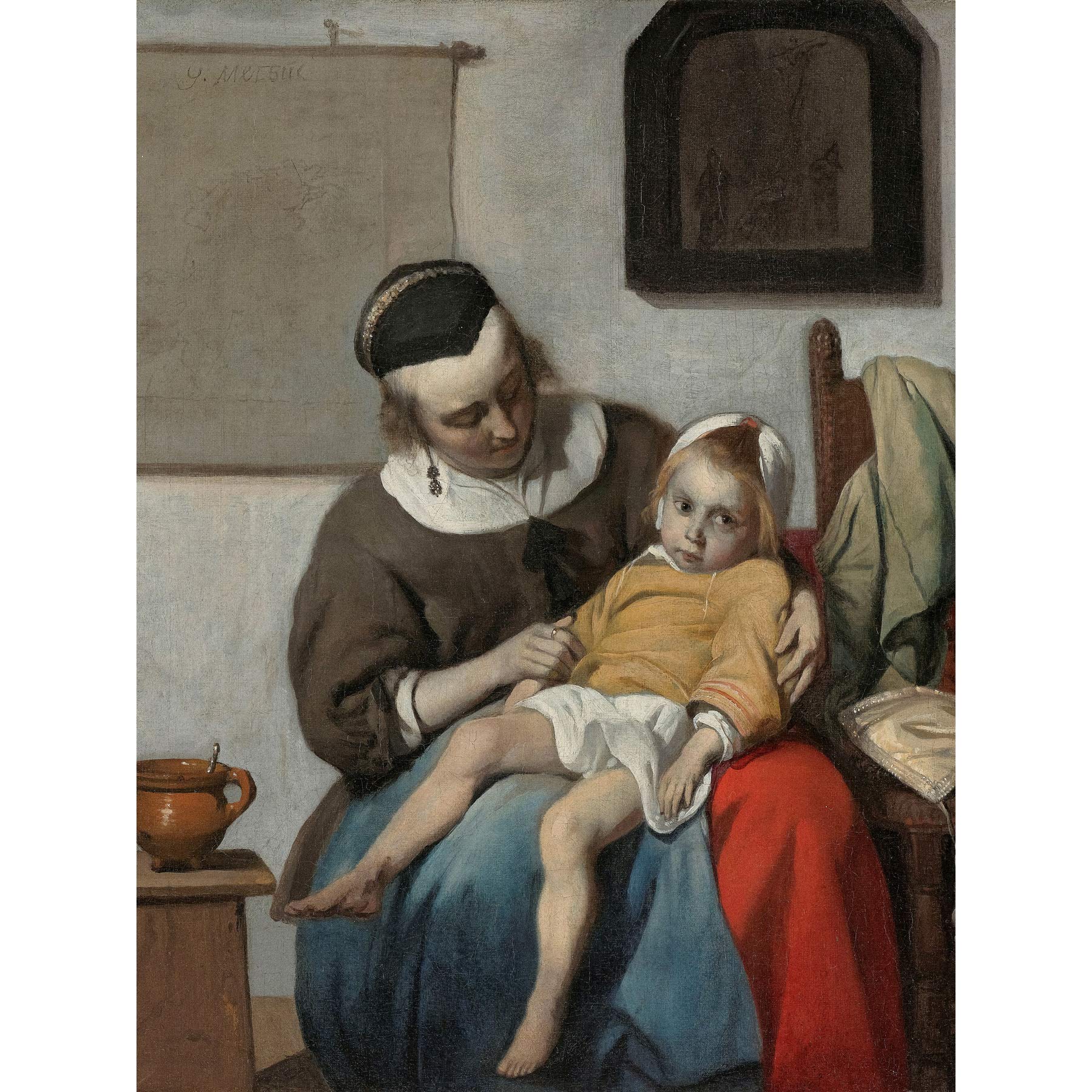 Artery8 Gabriel Metsu The Sick Child Painting Premium Wall Art Canvas Print 18X24 Inch