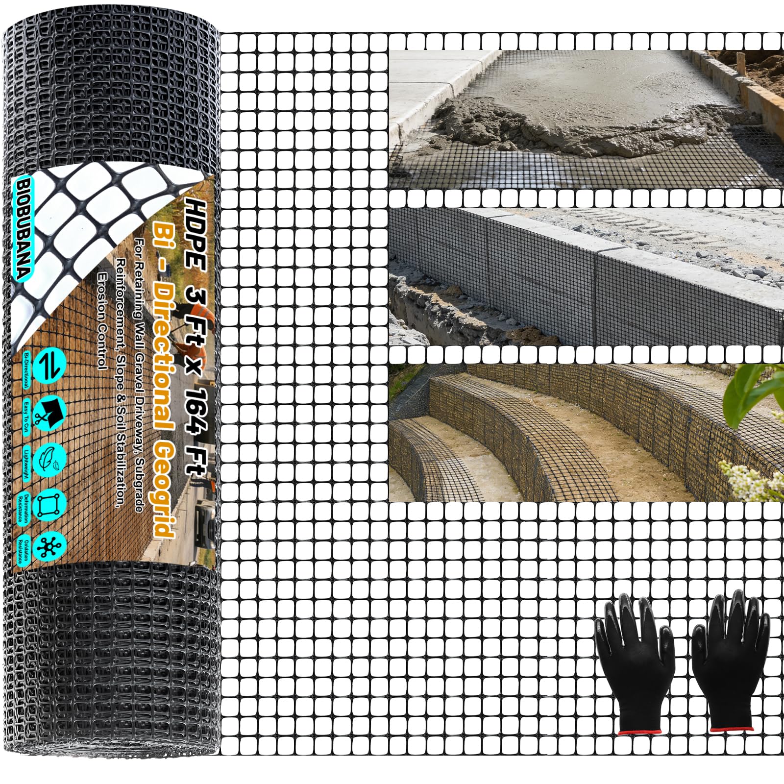 Photo 1 of 3 Ft x 164 Ft Geogrid for Retaining Wall, HDPE Geo Grid for Gravel Driveway