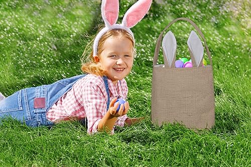 Miniatura 3 de Jolly Jon - Bolsas de yute con orejas de conejo de Pascua (reutilizables), bolsa de regalos, baby shower, para libros, comestibles y más