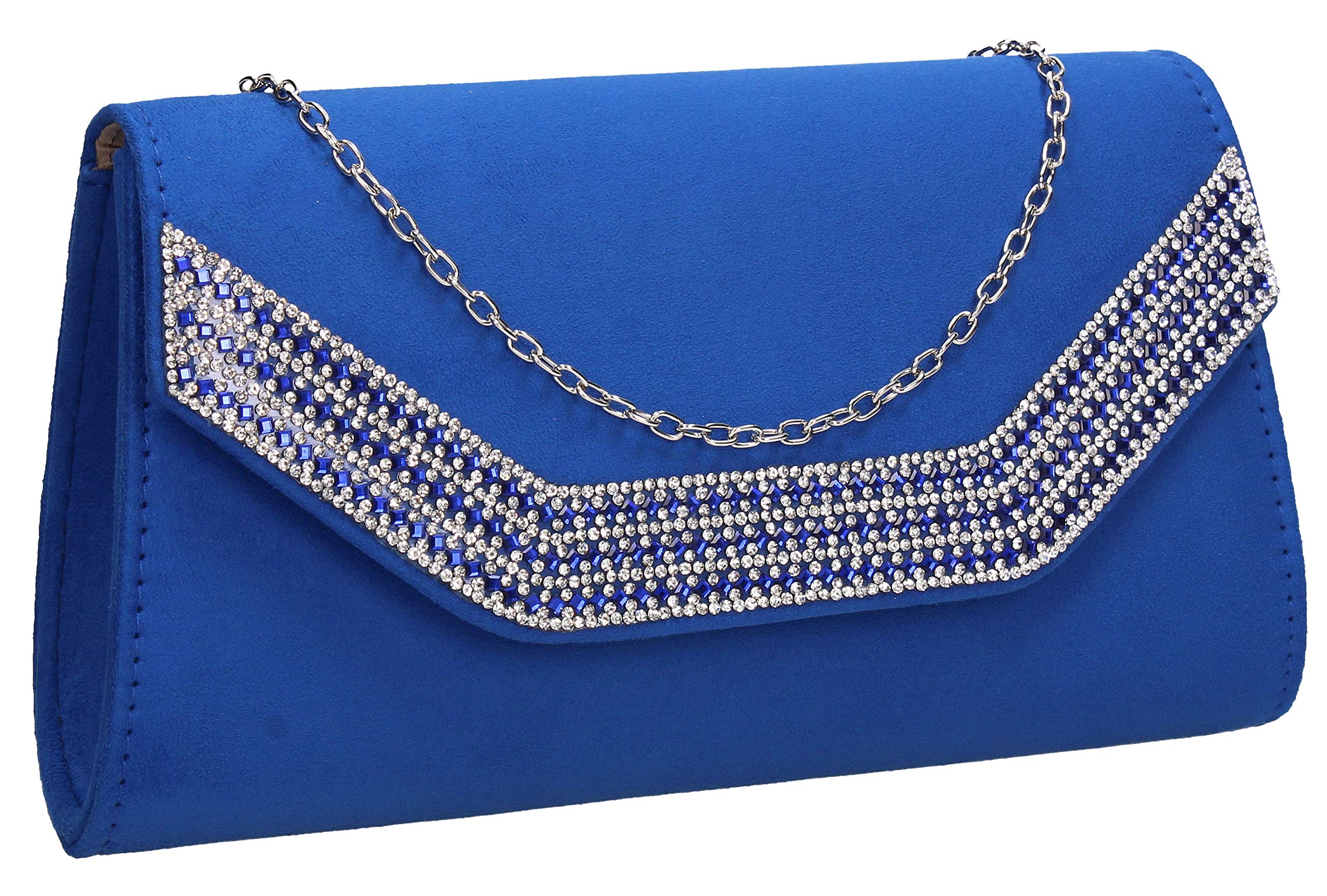SwankySwans Harper Diamante Faux Suede Womens Ladies Clutch Bag Royal Blue