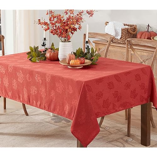 Newbridge Spice Tremont Leaf Damask Rectangle Fabric Spring Lodge Tablecloth, 60 x 84 Inch, Elegant Holiday Swirling Leaf Pattern, Soil Resistant Easy Care Table Cove