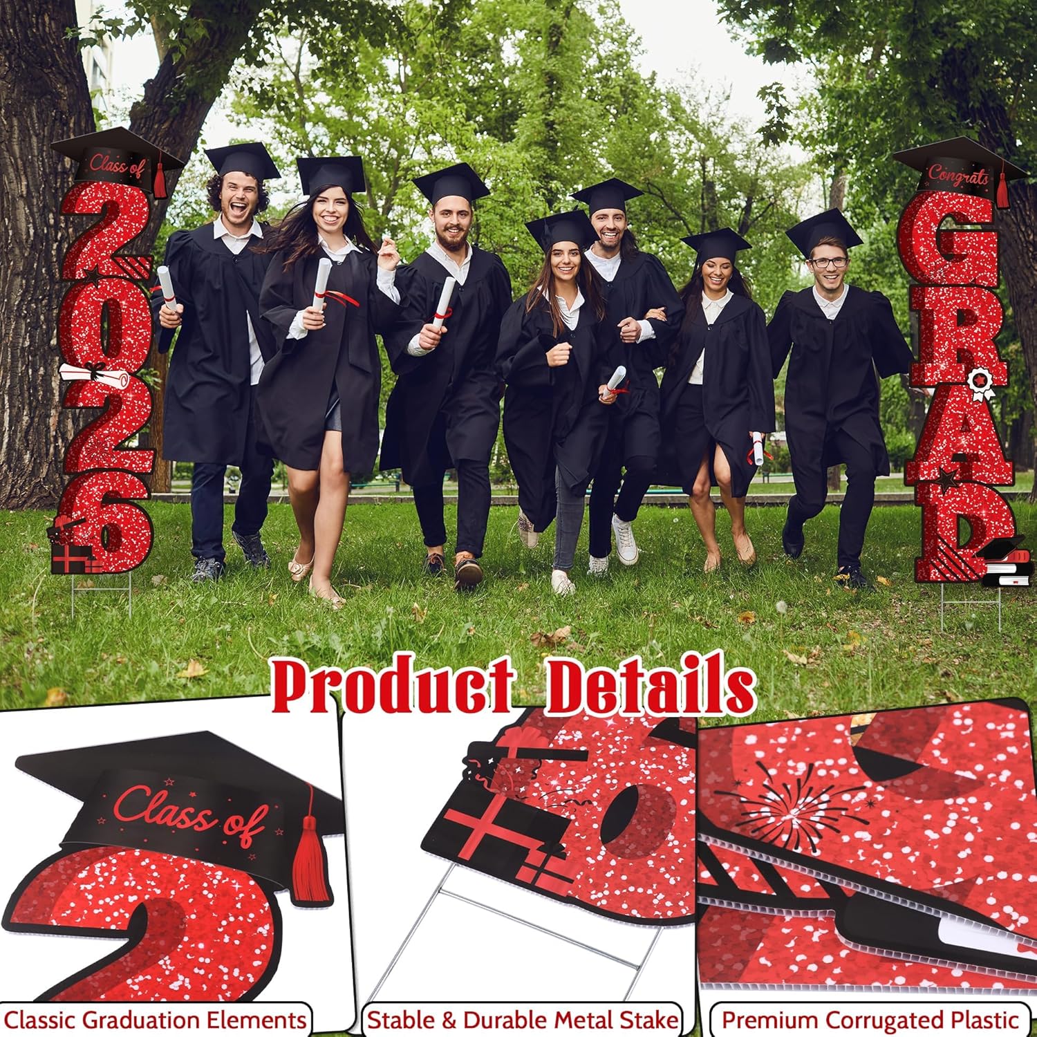 38 Inch Extra Large 2026 Graduation Yard Sign Red Graduation Decorations Class of 2026 Waterproof Congrats Grad Garden Lawn Decor with Stakes for College School Grad Ceremony Party
