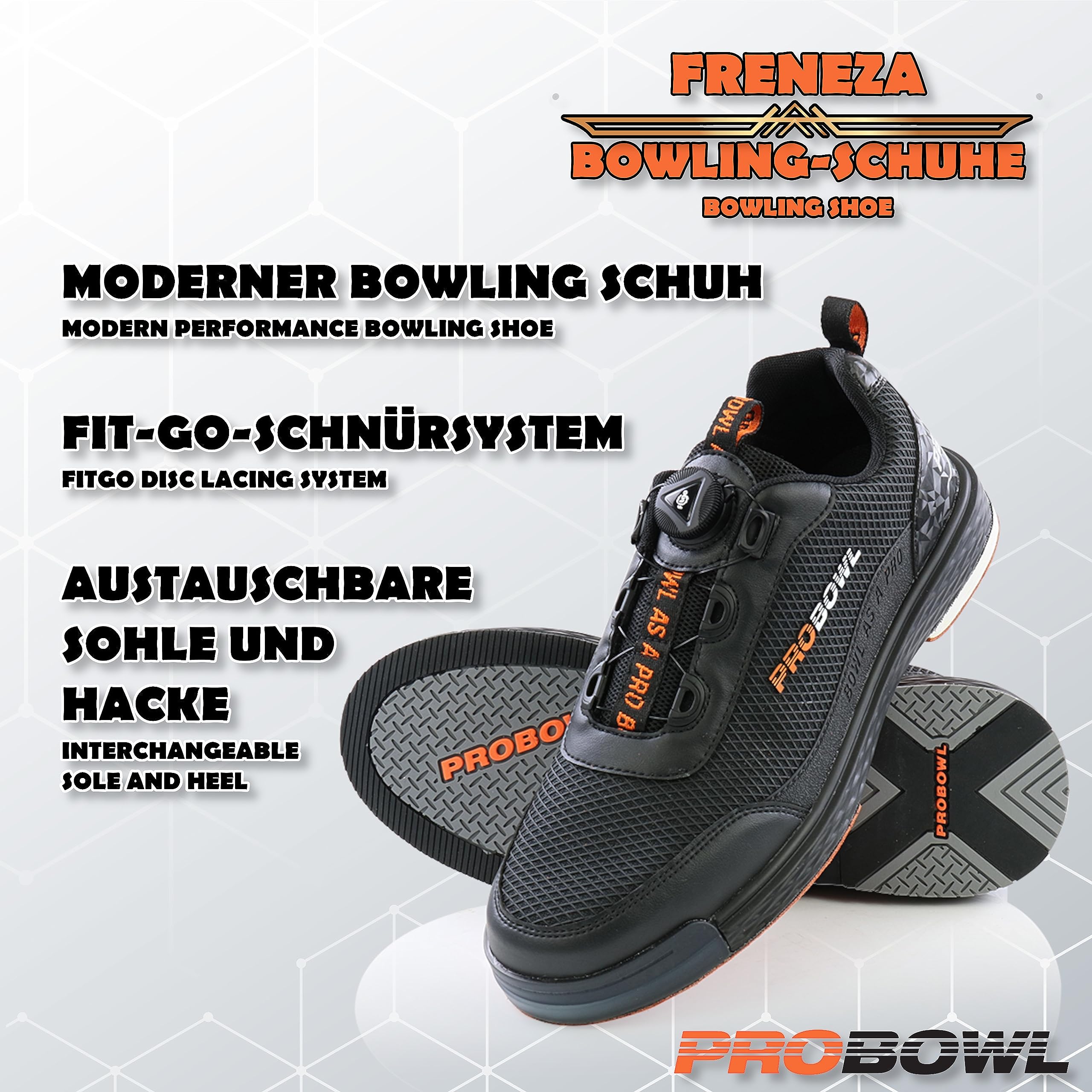 EMAX | Bowling-Schuhe Herren | Pro Bowl – Freneza | Männer Bowlingschuh mit Wechselsohle | Austauschbare Sohle und Hacke