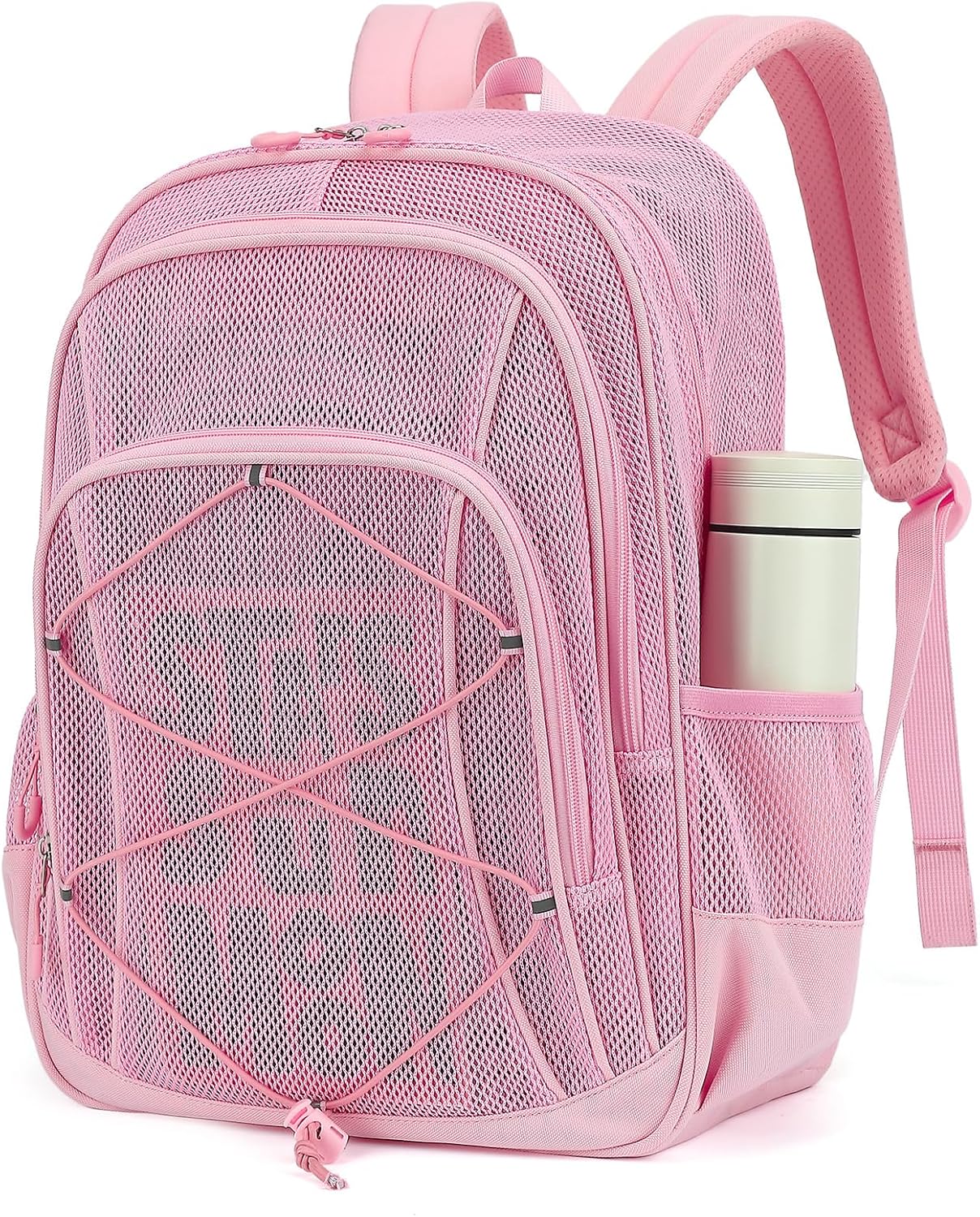 Sisipoet Mesh Backpack, Heavy Duty Mesh Bookbag for Girls Boys Kids, See Through Clear Backpacks, Net Backpack Transparent Breathable for School Beach Swim Travel Outdoor, Pink