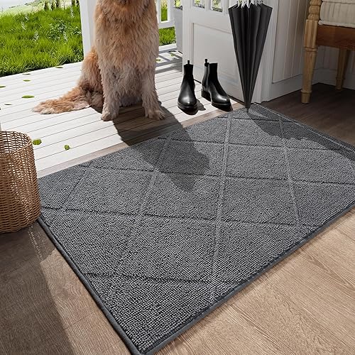 Miniatura 2 de LOCHAS Tapete gris para puerta de interior, 20 x 32 pulgadas, parte trasera de goma, lavable y absorbente, tapete de microfibra para entrada
