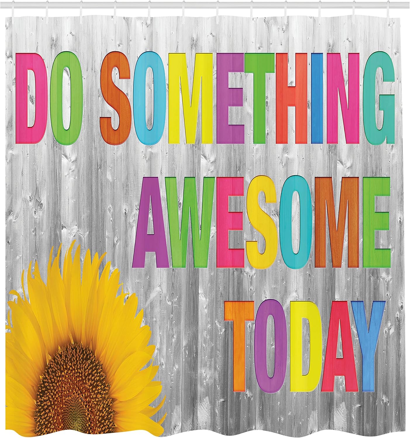 Ambesonne Saying Shower Curtain, Do Something Today Sunflower on a Wooden Wall Planks of Penal Colorful Letters of Typography Artwork, Cloth Fabric Bathroom Set with Hooks, 69" W x 75" L, Pink Green