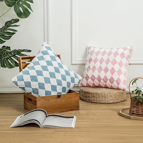 Miniatura 2 de WEMEON Juego de 2 fundas de cojín decorativas de 18 x 18 pulgadas, fundas de cojín con patrón de tablero de ajedrez de estilo lujoso, almohadas de