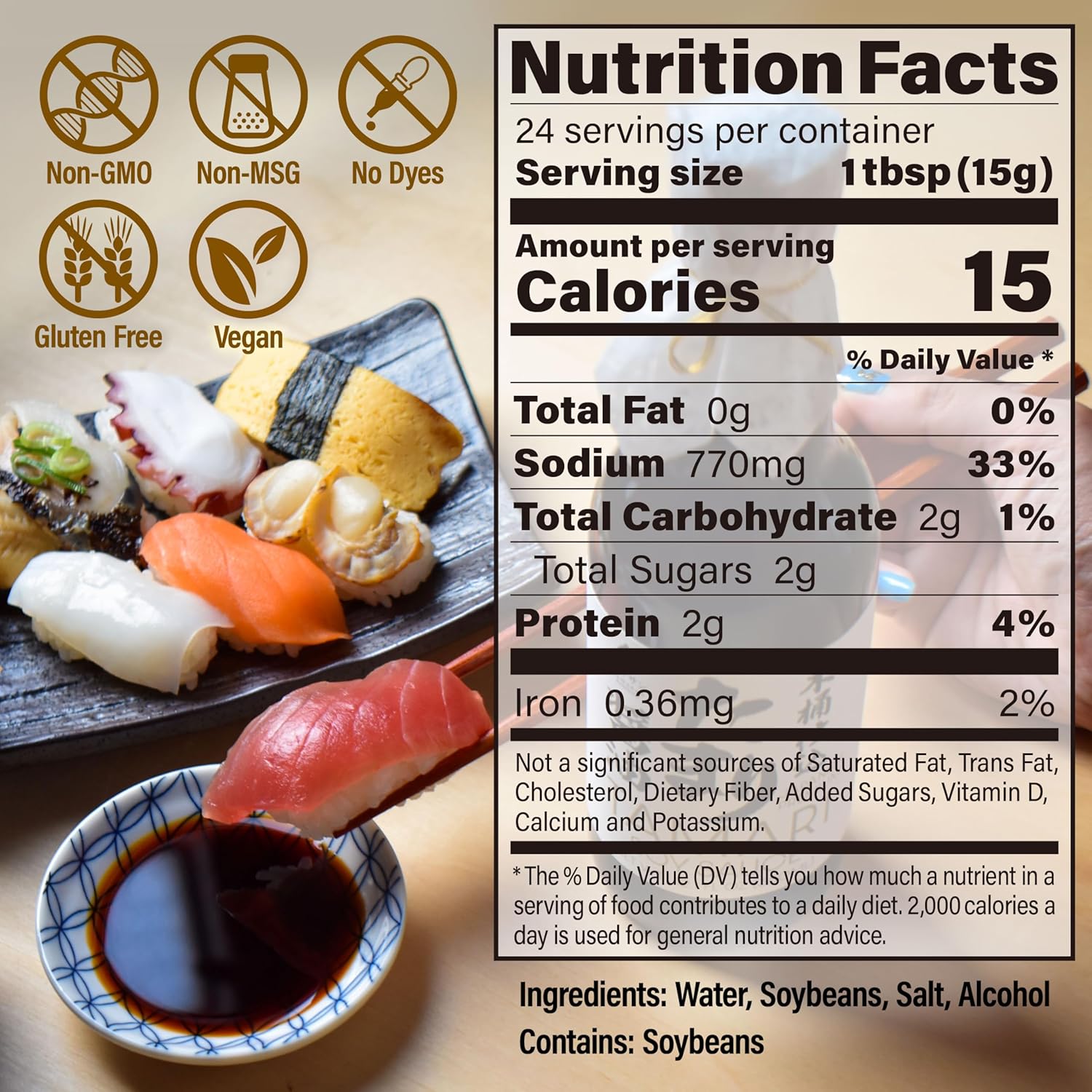 YAMASAN KYOTO UJI Japanese Premium Tamari Soy Sauce, Aged for 2 Years in Wooden Barrel, Gluten-Free, Rich Umami, Intense and Full-Bodied, For Steaks, Sushi and Much More, No MSG, 360mL(12.1floz) - Image 2