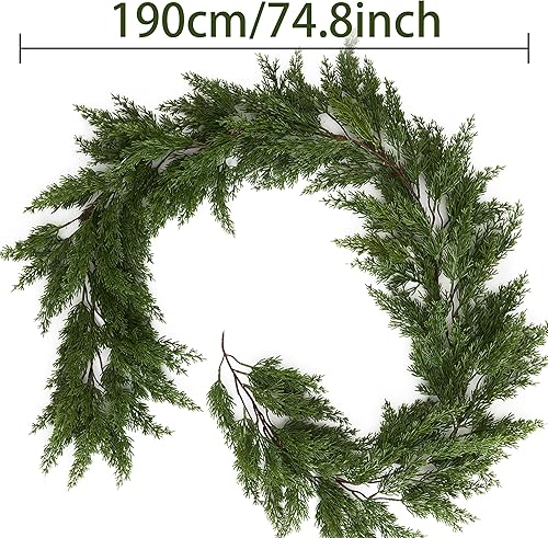 Miniatura 5 de Guirnalda de Navidad artificial de PARTY JOY de 6 pies con luces, guirnalda de ciprés de aguja de pino para decoración de invierno en interiores y