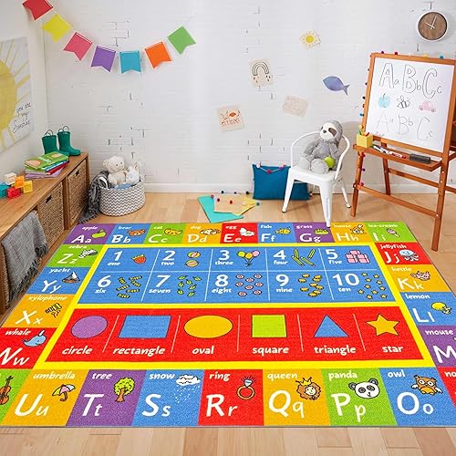 Miniatura 9 de KC CUBS abecedario de colección de diversión, alfombra de área para aprendizaje educativo de números y formas, para recámara de niños y sala de
