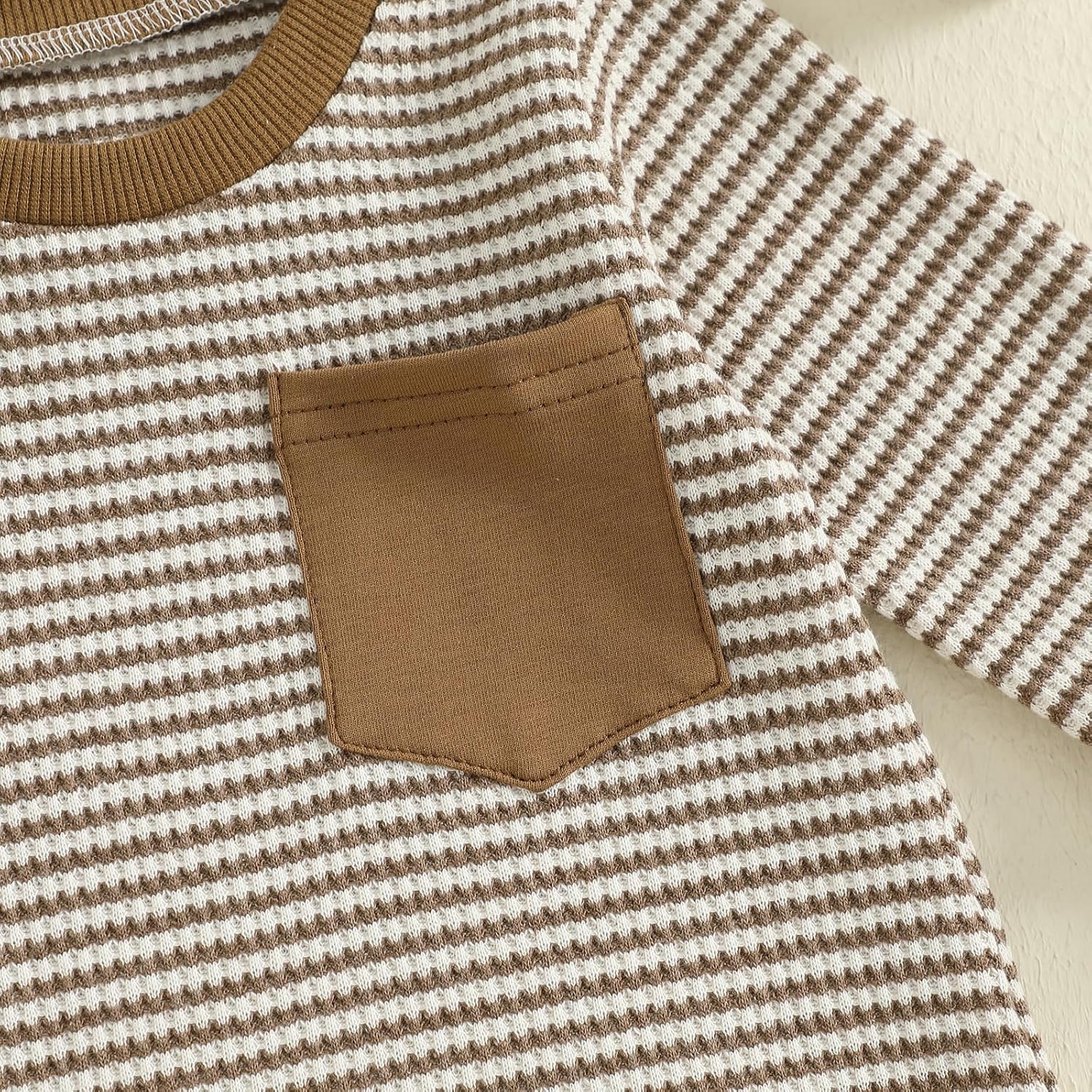 VISGOGO Newborn Infant Baby Boy Waffle Cotton Romper Clothes Onesie Stripe Jumpsuit 0 3 6 12 18 Months Long Sleeve Outfits - Image 5