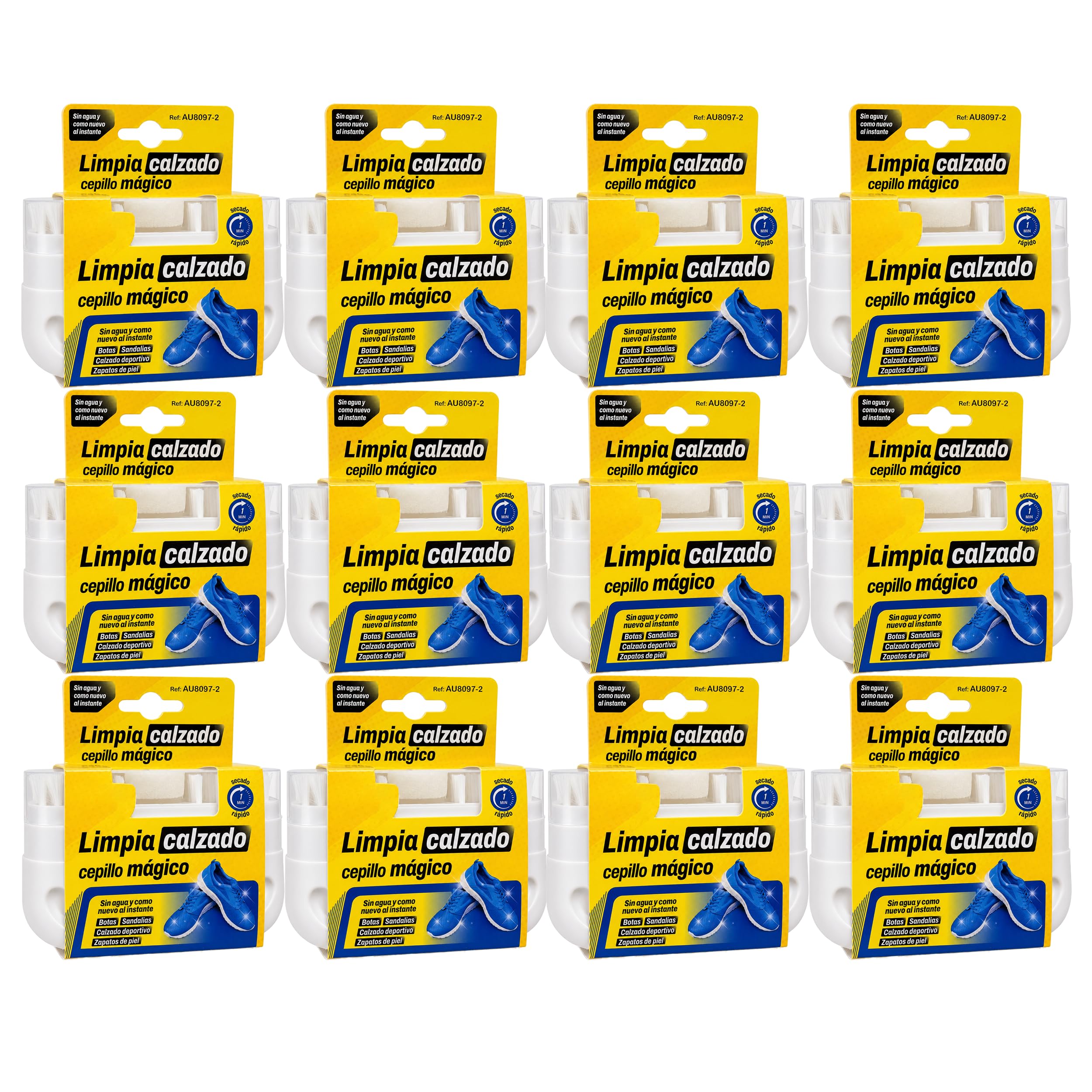 Limpiador de Calzado 100 ml con Cepillo Integrado, Sin Agua, Pack de 12