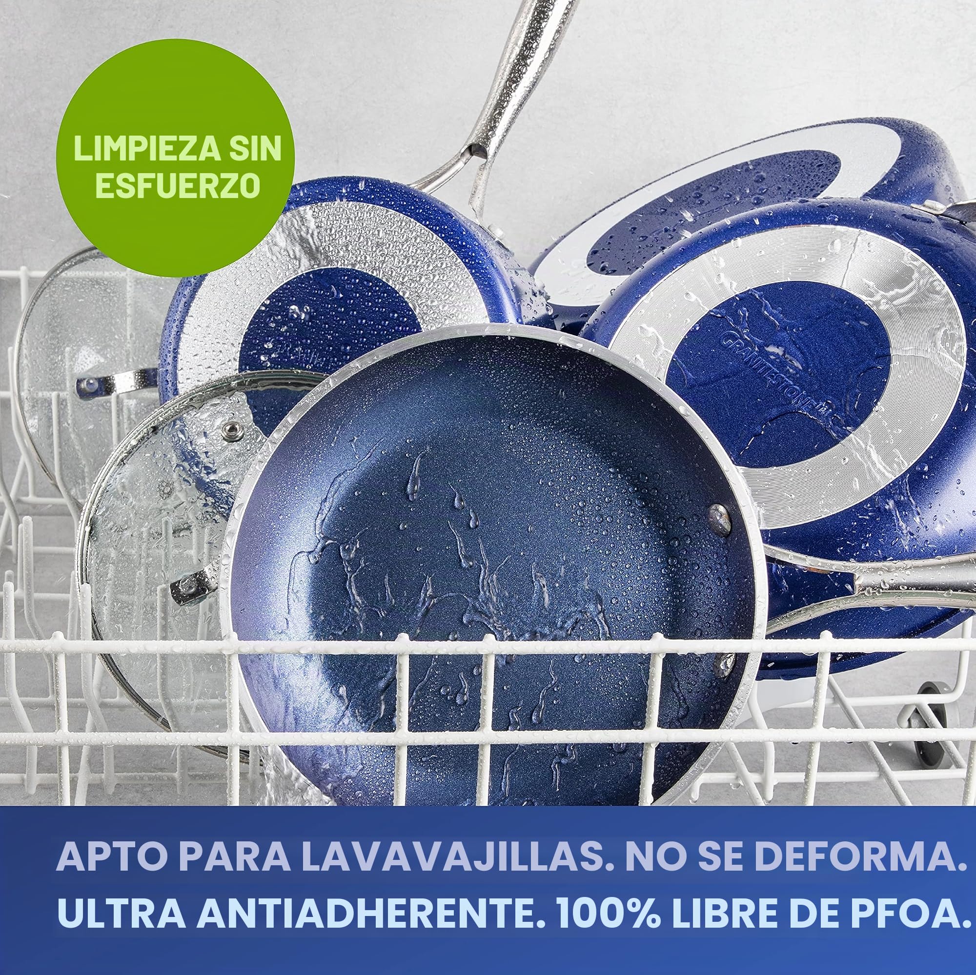 Granite Stone Diamond - Sartén para asar azul antiadherente 10.5, con infusión de diamante, bordes de metal para escurrir la grasa, mango de acero inoxidable
