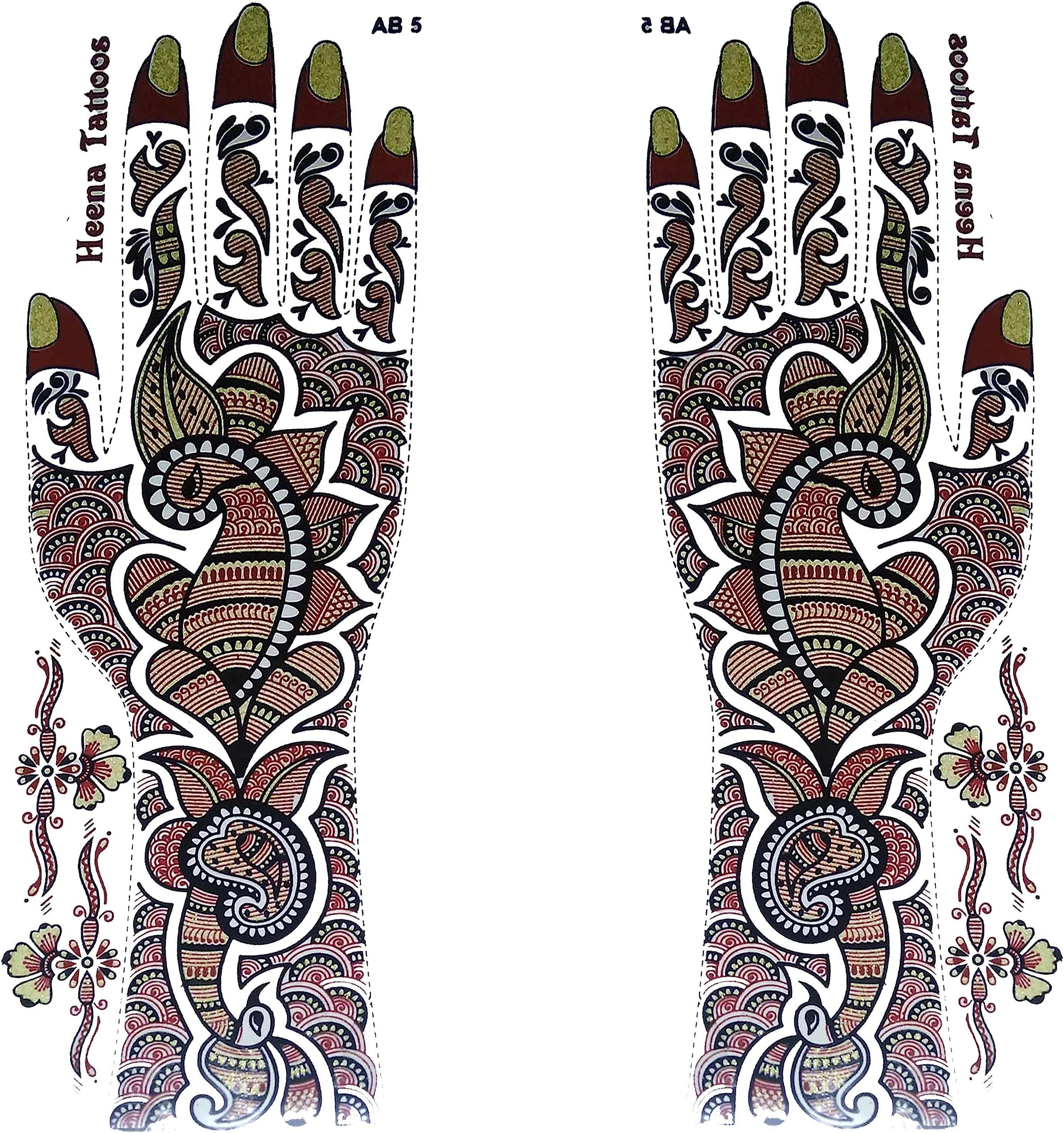 Stylesindia Traditional Henna Temporary Tattoo Designer Tattoo for Girls Boys Men Women waterproof Sticker Size: 24 x 9 CM (AB-05, Black-Gold)