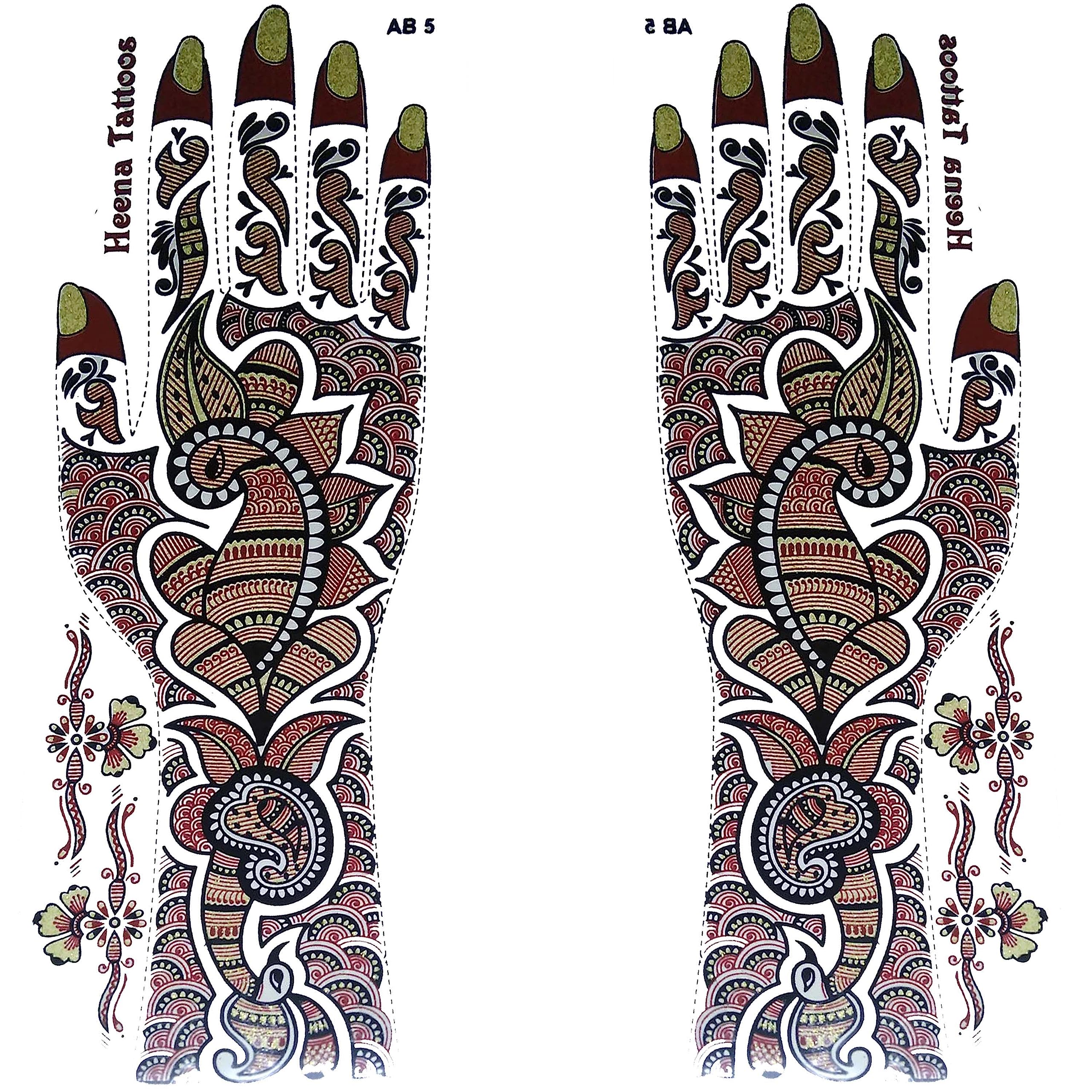 Stylesindia Traditional Henna Temporary Tattoo Designer Tattoo for Girls Boys Men Women waterproof Sticker Size: 24 x 9 CM (AB-05, Black-Gold)