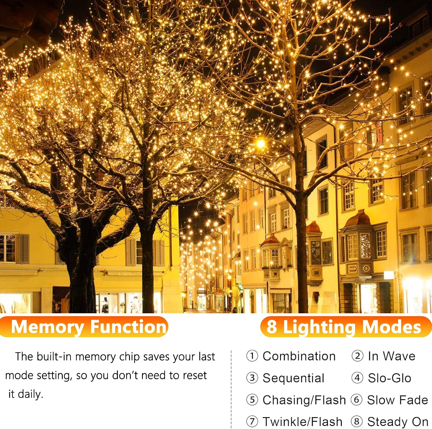 Joomer Solar Fairy Lights, 4Pack Total 104FT 320LED Lights, Warm White image 4