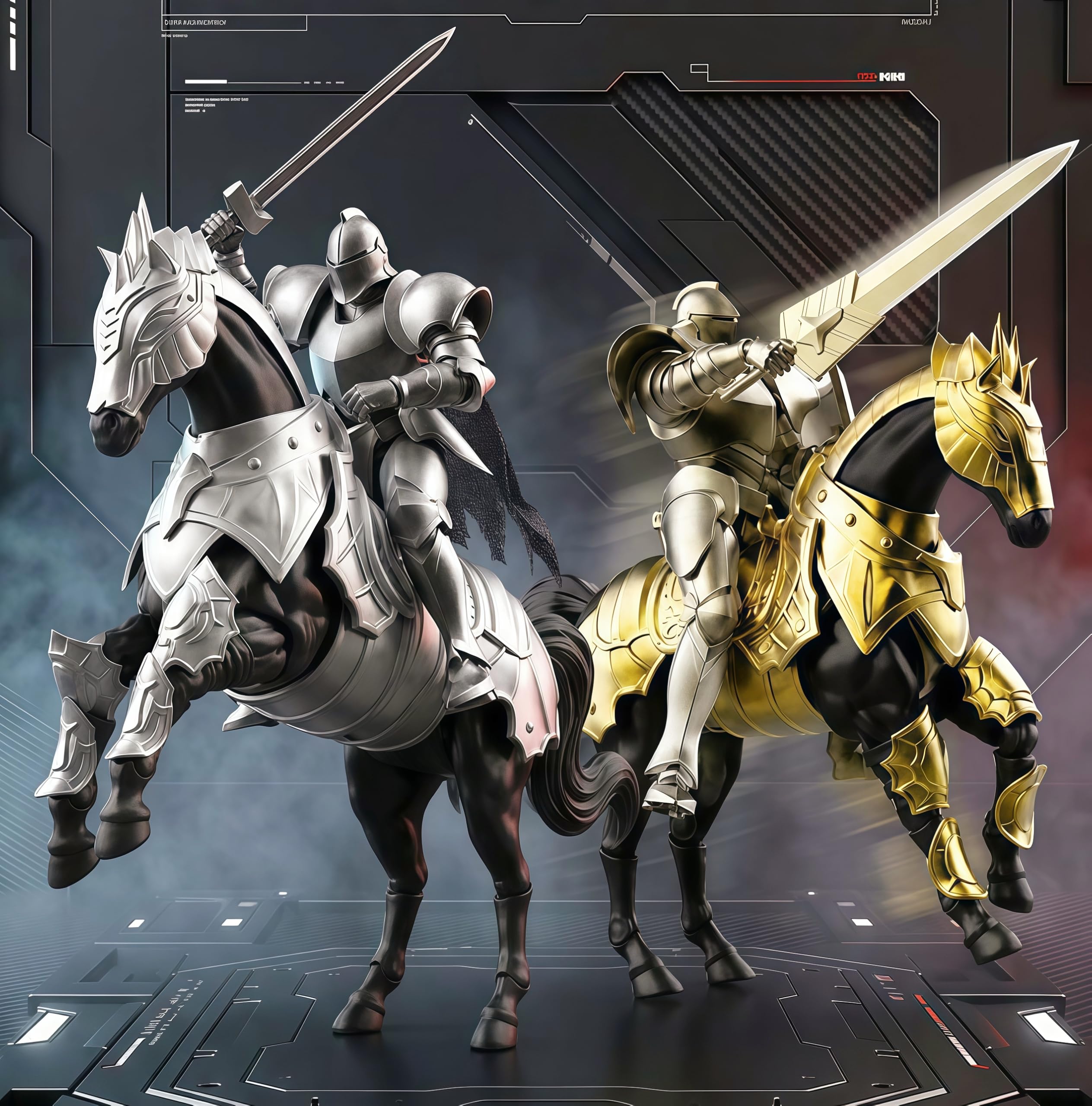 Amazon.co.jp: LicoSop 中世騎士 金銀 フルプレート 重装 騎兵 軍馬 1