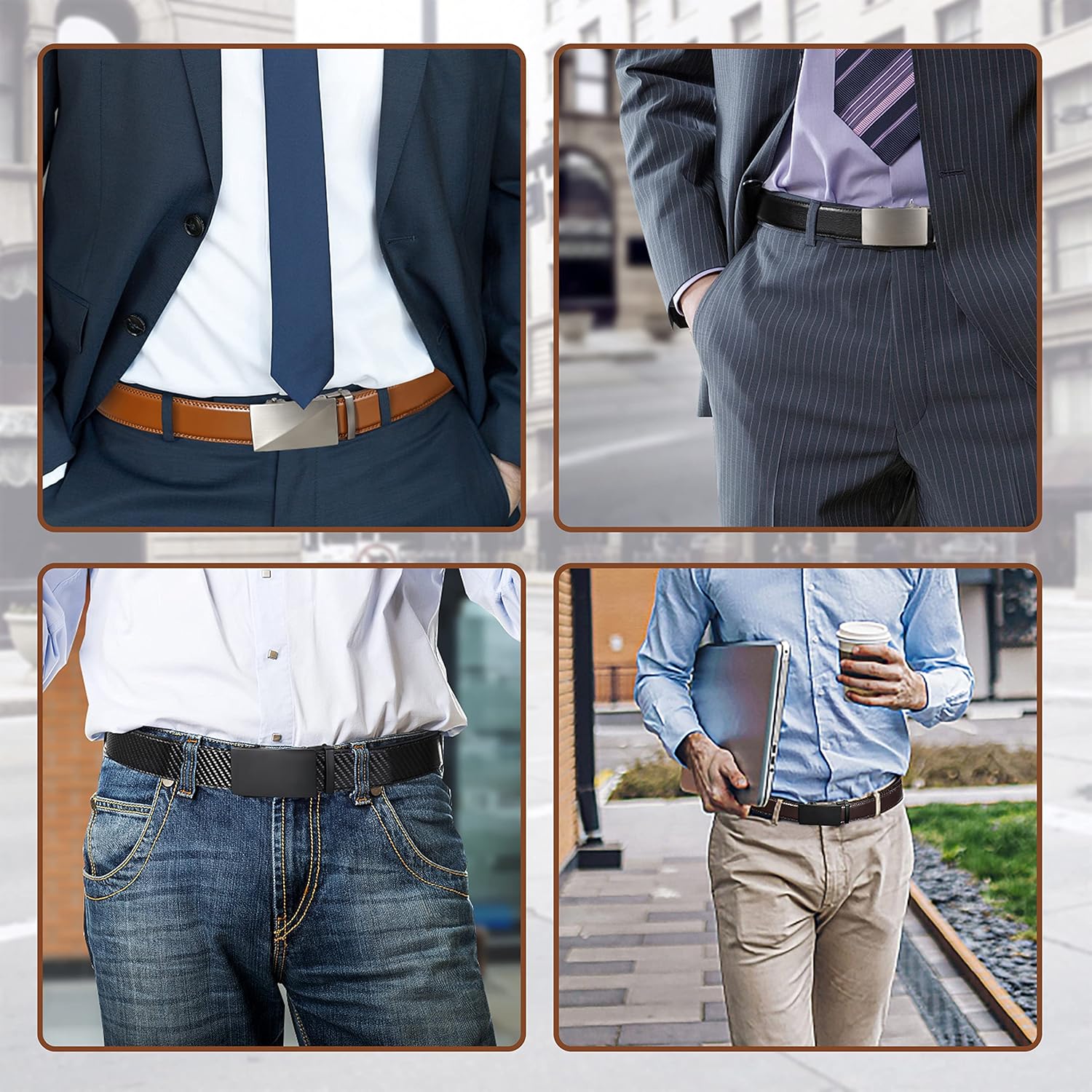 Miniatura 7 de SUNYA Mens Belts Leather, Ratchet Belts for Men, 35mm Leather Belt with Slide Click. Mens Dress Belt Black and Casual Brown