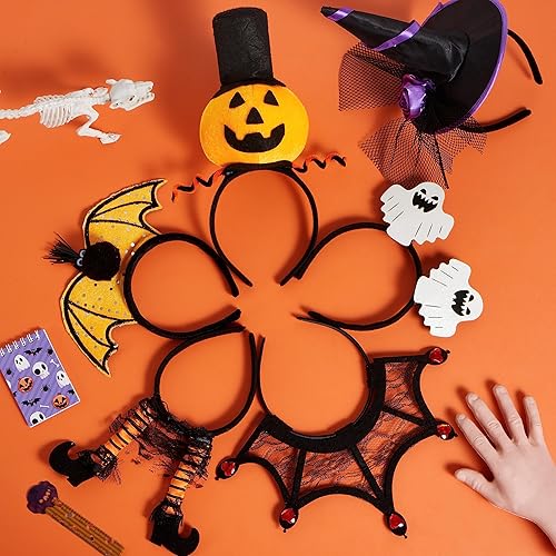 Miniatura 6 de JOYIN 6 diademas de Halloween, calabaza, murciélago, bruja, fantasma, piernas de bruja, telaraña para fiesta de Halloween, disfraces, dulce o truco,